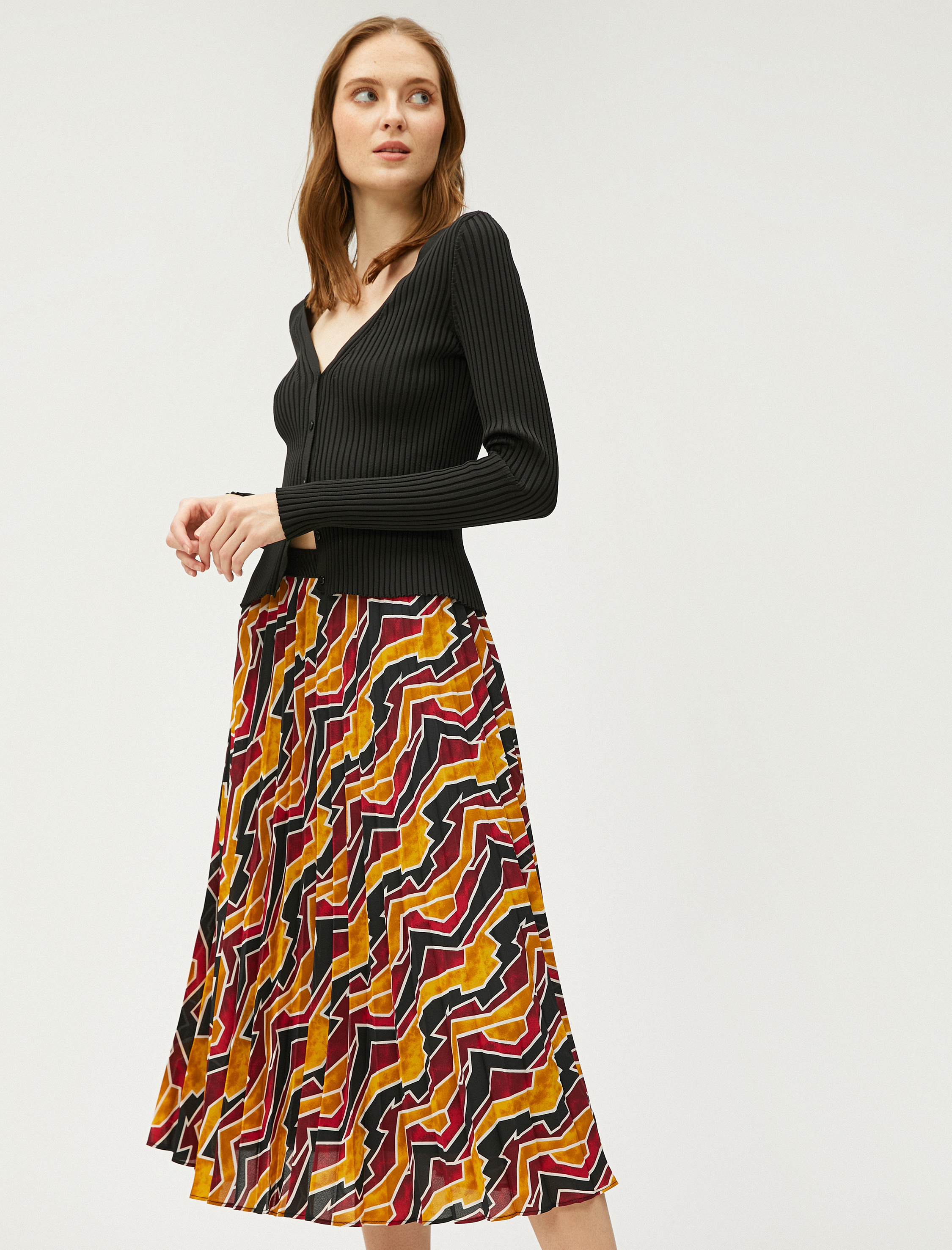   Pilili Midi Etek Beli Lastikli