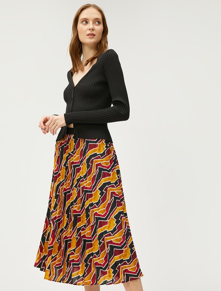  Pilili Midi Etek Beli Lastikli