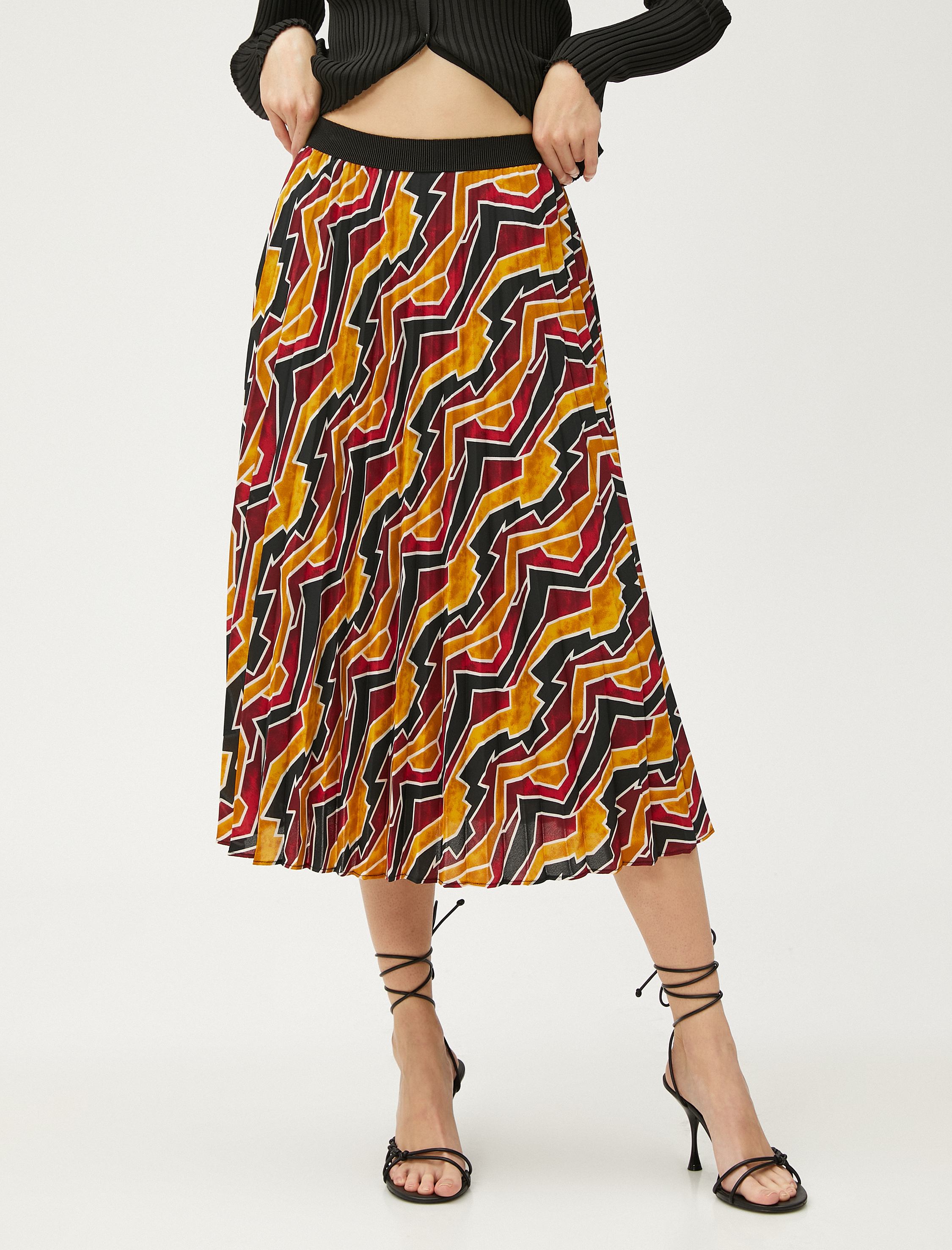   Pilili Midi Etek Beli Lastikli