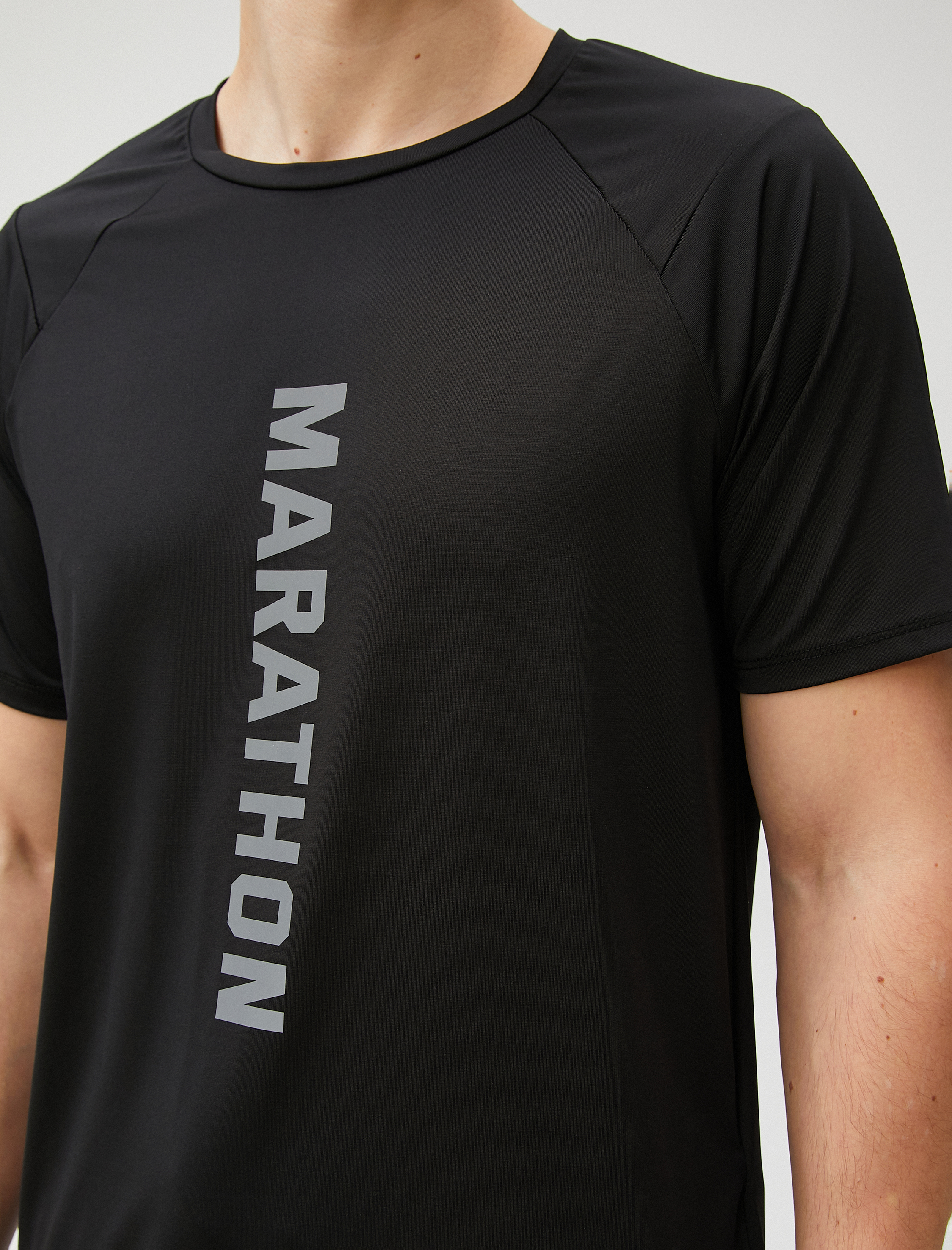   Spor Tişört Slogan Baskılı Bisiklet Yaka Reglan Kol