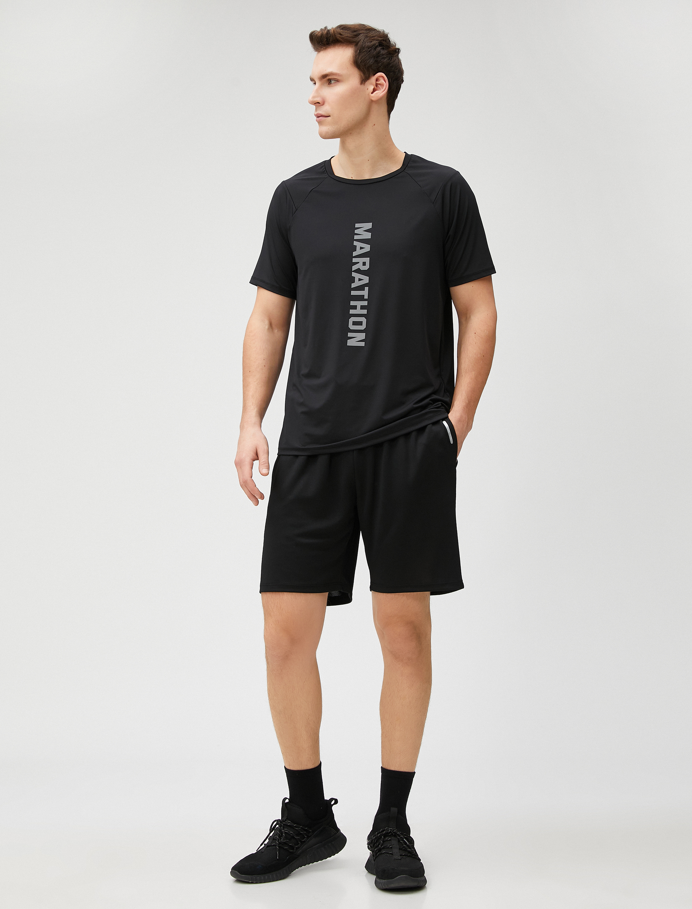   Spor Tişört Slogan Baskılı Bisiklet Yaka Reglan Kol