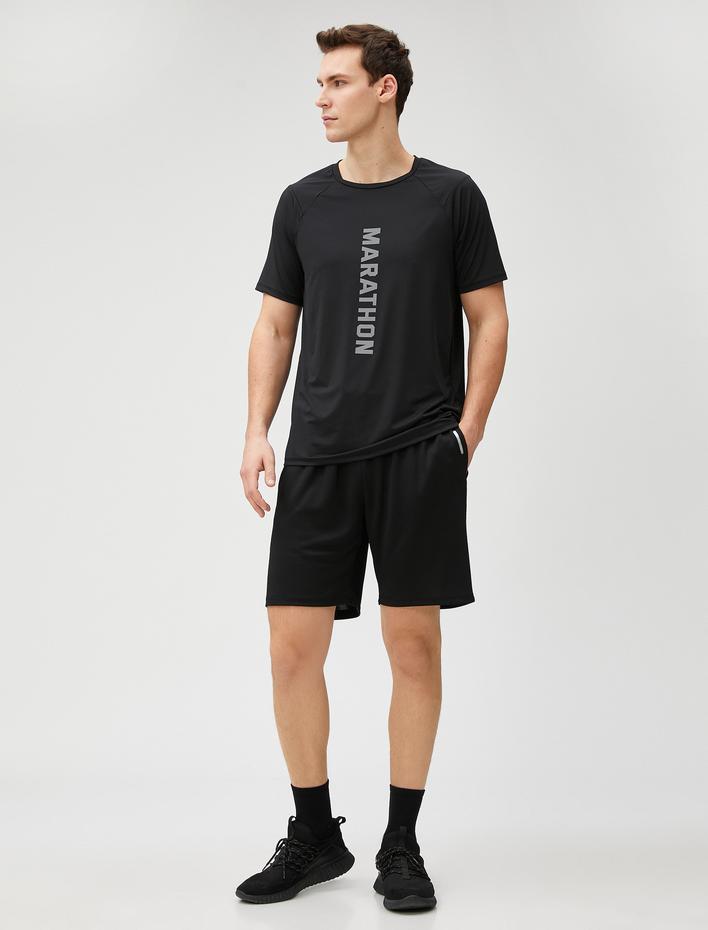  Spor Tişört Slogan Baskılı Bisiklet Yaka Reglan Kol