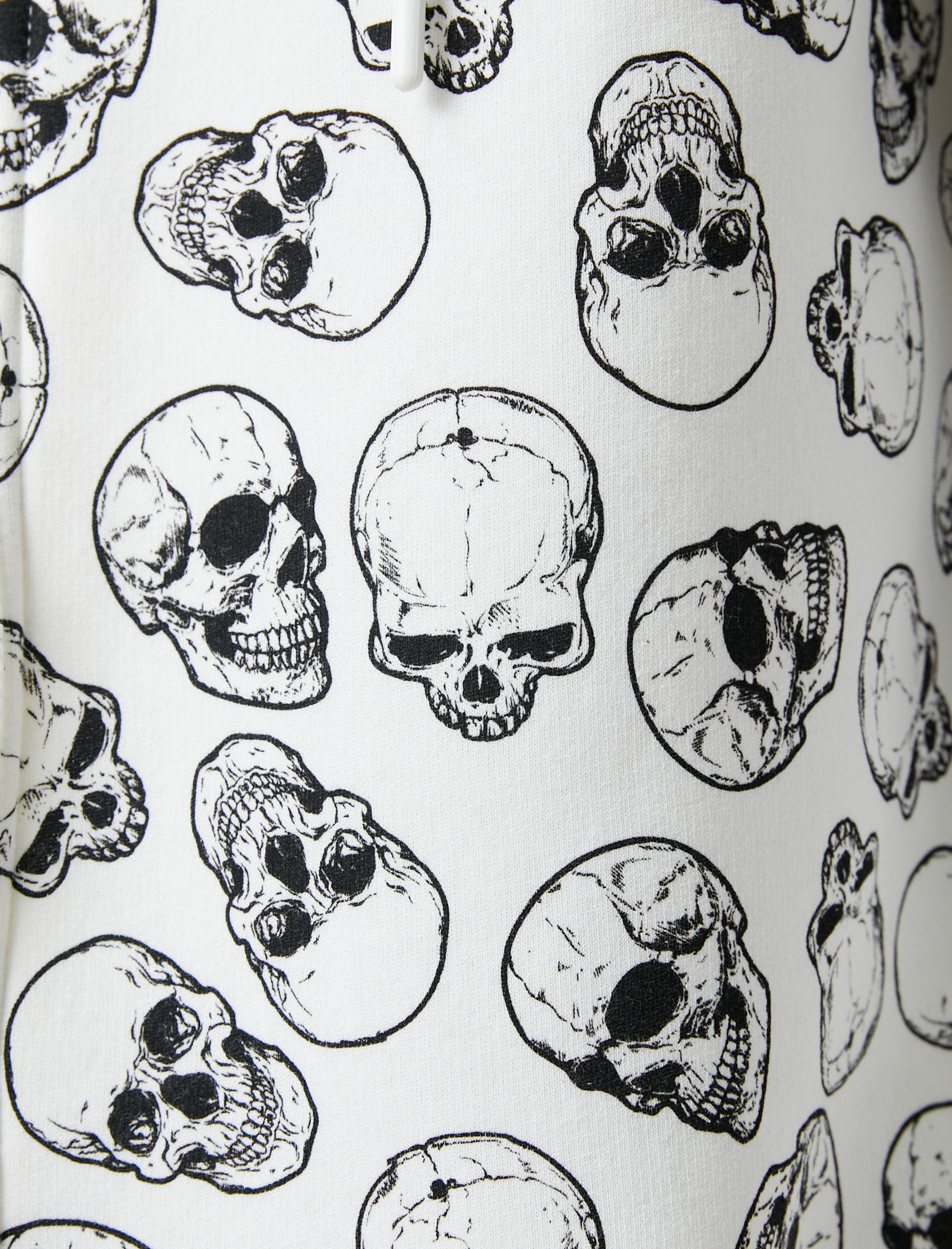   Kapşonlu Sweatshirt Fermuarlı Kuru Kafa Baskılı Cepli Şardonlu