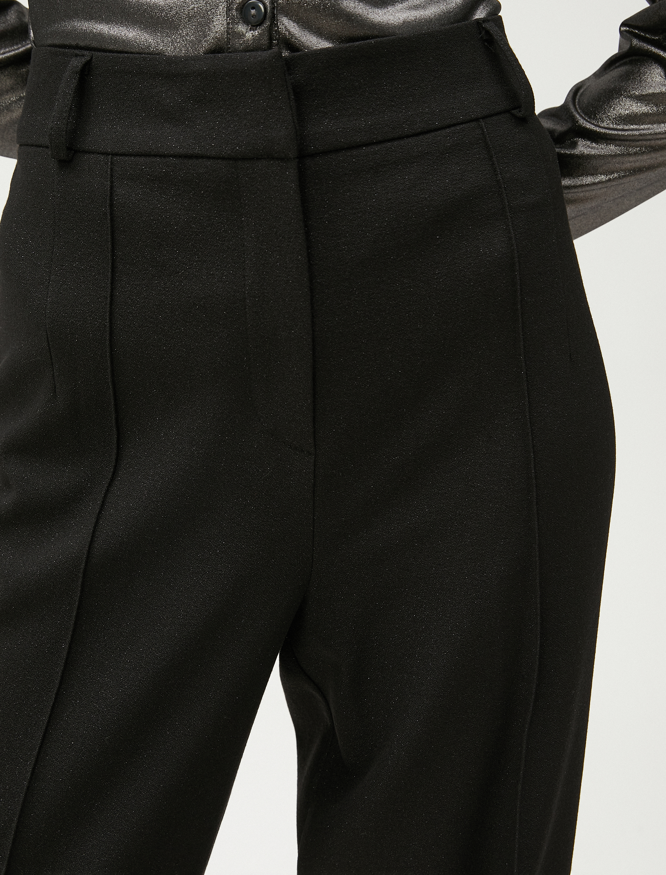   Simli Kumaş Pantolon Düz Paça Nervürlü