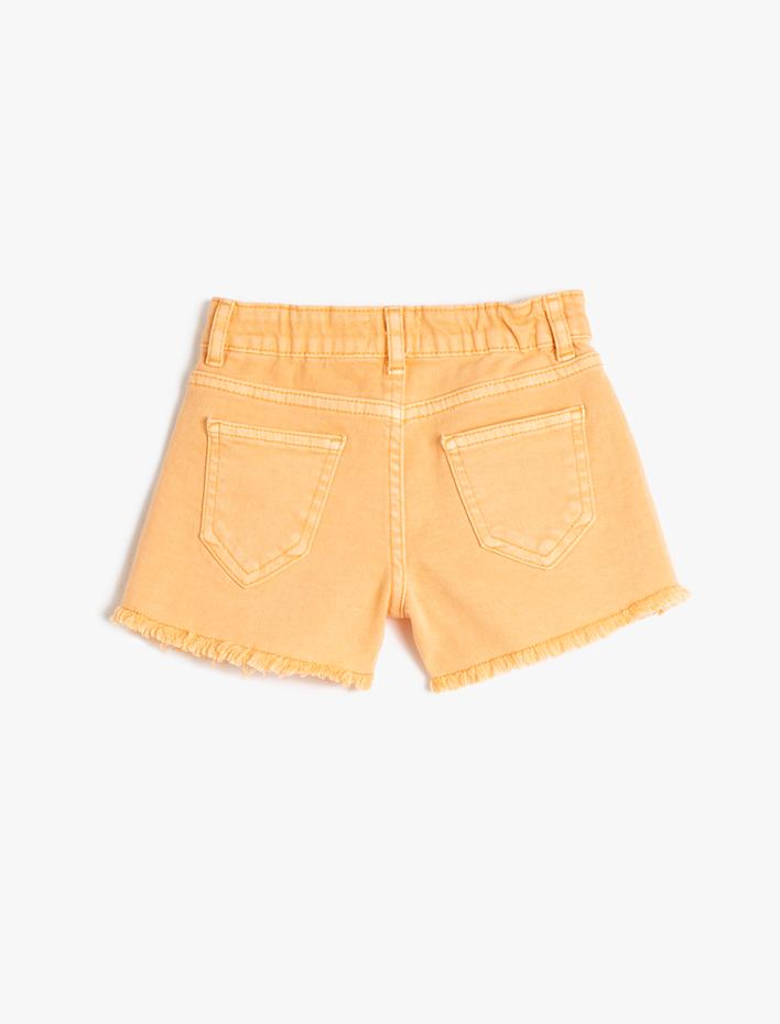 Kız Çocuk Kot Şort Cepli Pamuklu Beli Ayarlanabilir Lastikli