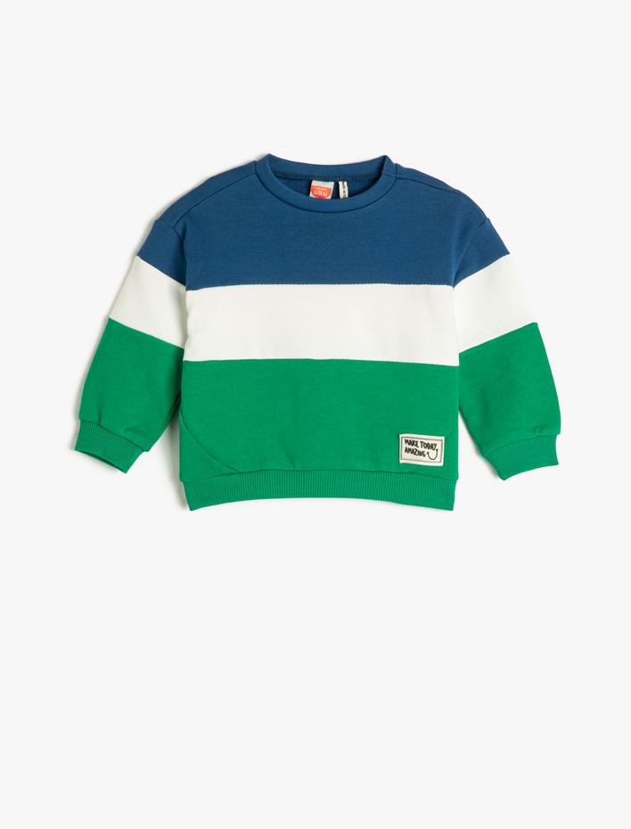 Erkek Bebek Sweat Pamuklu Uzun Kollu Bisiklet Yaka Renk Bloklu