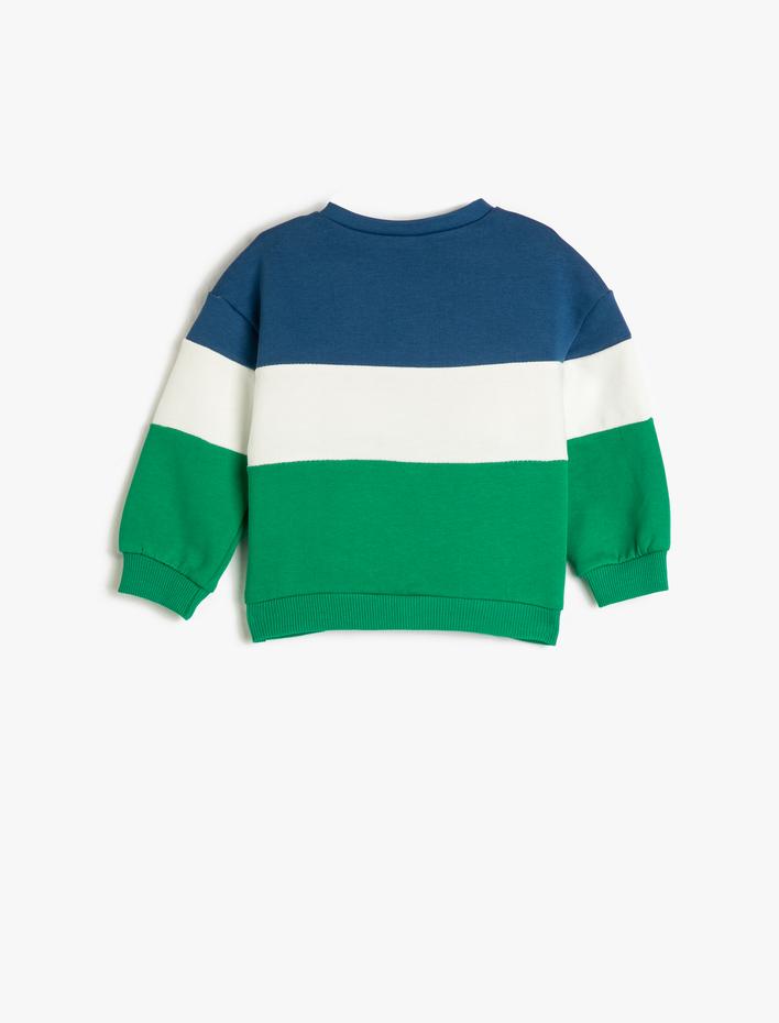 Erkek Bebek Sweat Pamuklu Uzun Kollu Bisiklet Yaka Renk Bloklu