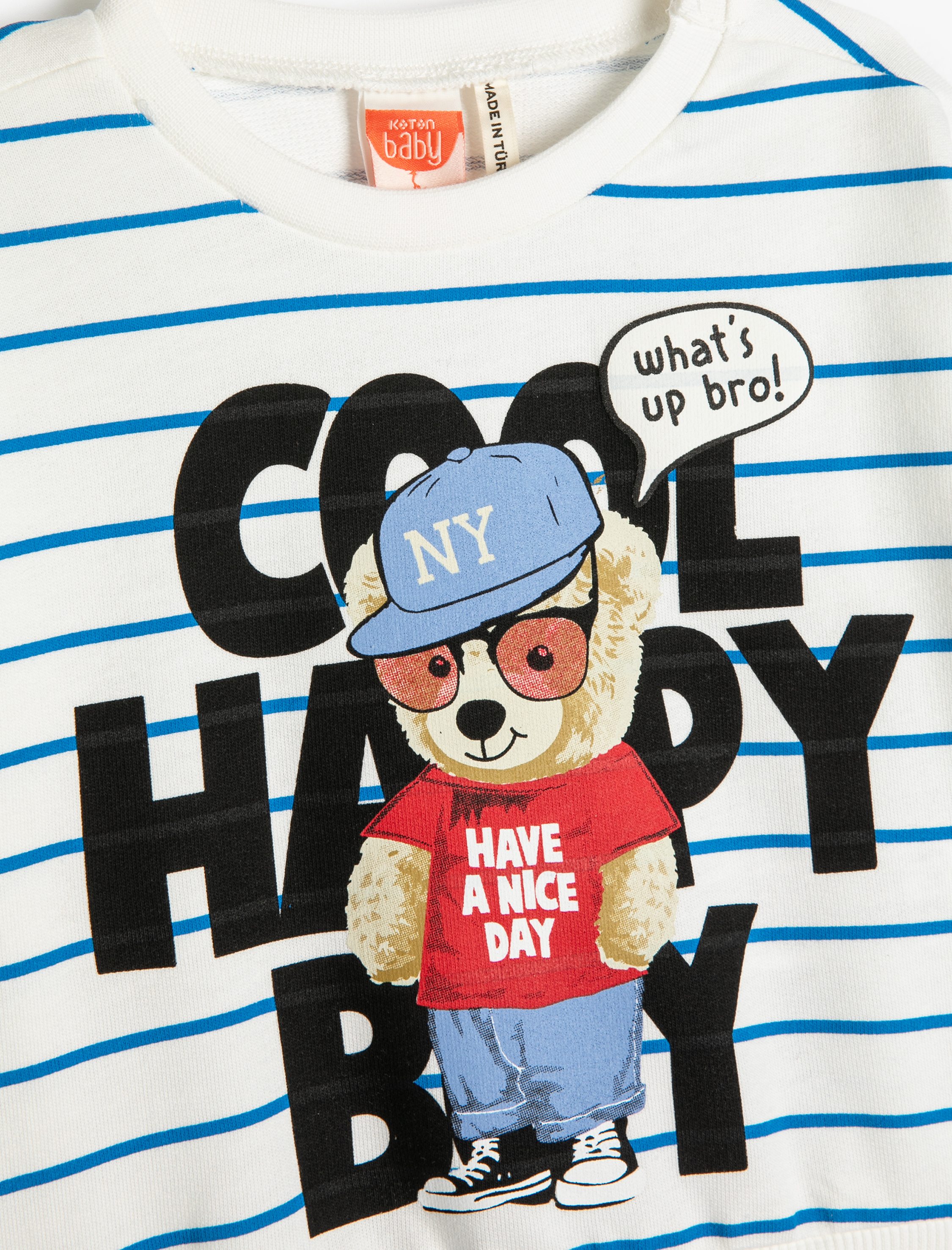  Erkek Bebek Sweatshirt Baskılı Bisiklet Uzun Kollu Yaka Pamuklu