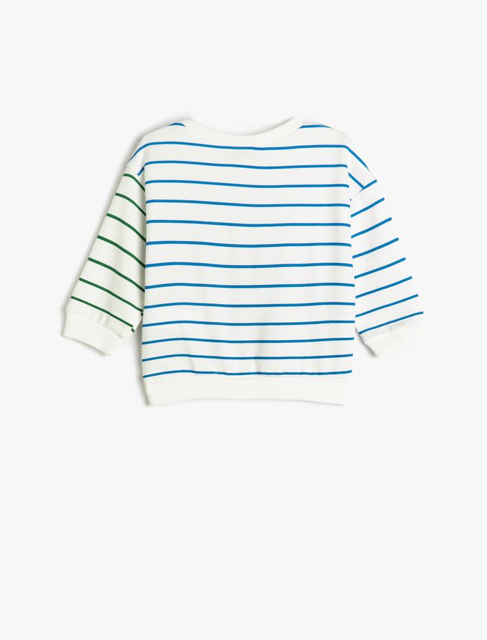 Erkek Bebek Sweatshirt Baskılı Bisiklet Uzun Kollu Yaka Pamuklu