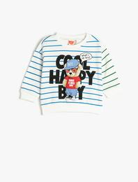 Sweatshirt Baskılı Bisiklet Uzun Kollu Yaka Pamuklu