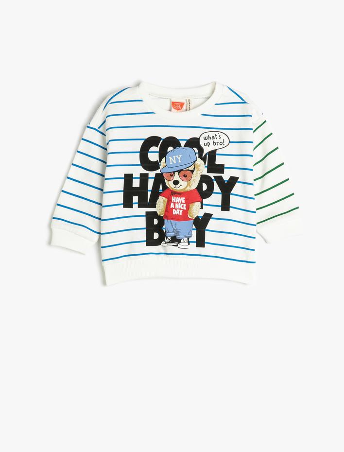 Erkek Bebek Sweatshirt Baskılı Bisiklet Uzun Kollu Yaka Pamuklu