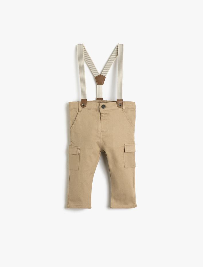 Erkek Bebek Slim Fit Kargo Pantolon Askılı  Beli Ayarlanabilir Lastikli