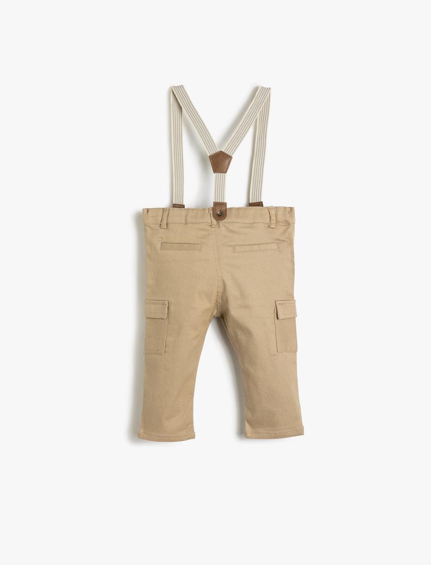  Erkek Bebek Slim Fit Kargo Pantolon Askılı  Beli Ayarlanabilir Lastikli