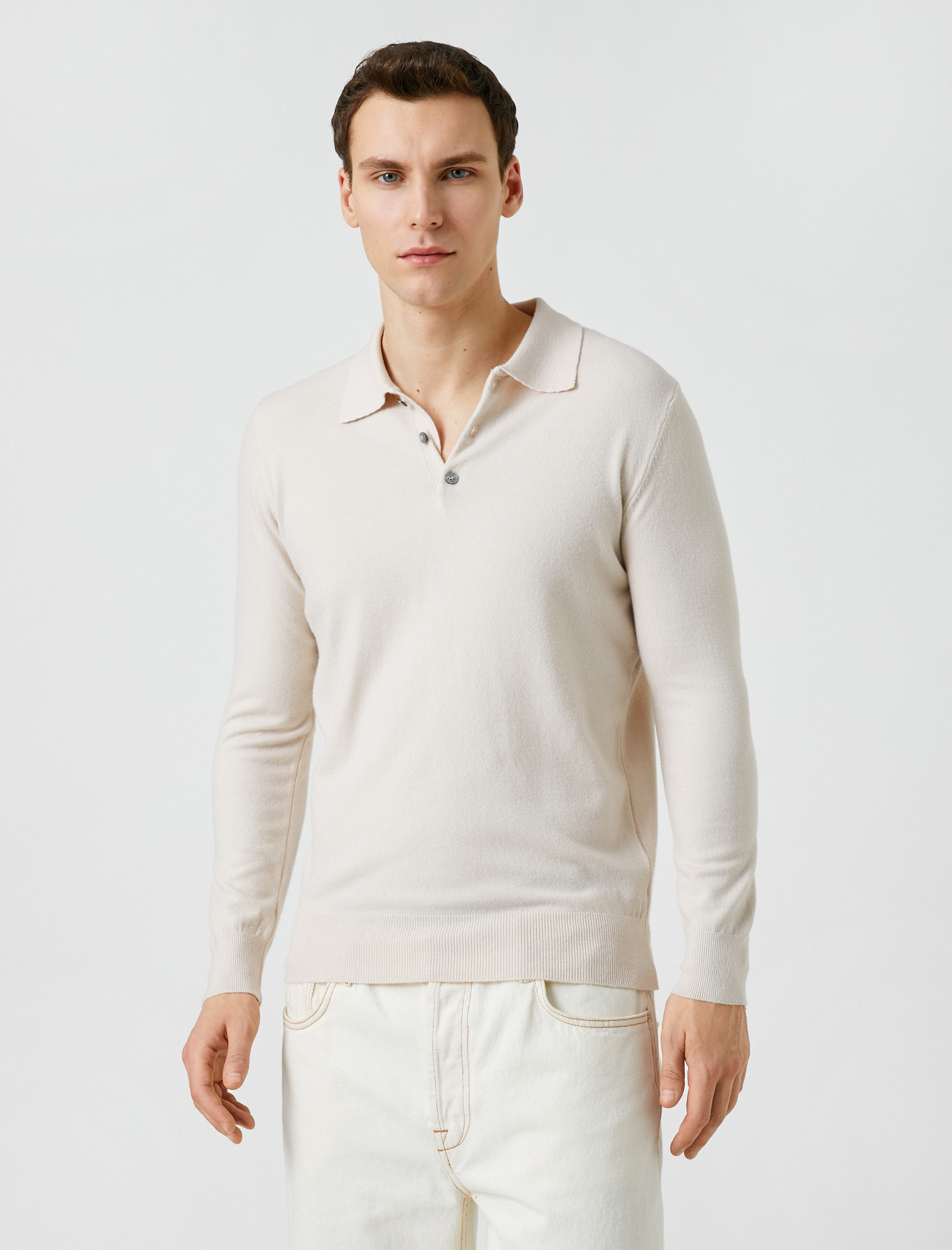   Basic Polo Kazak Düğmeli Uzun Kollu