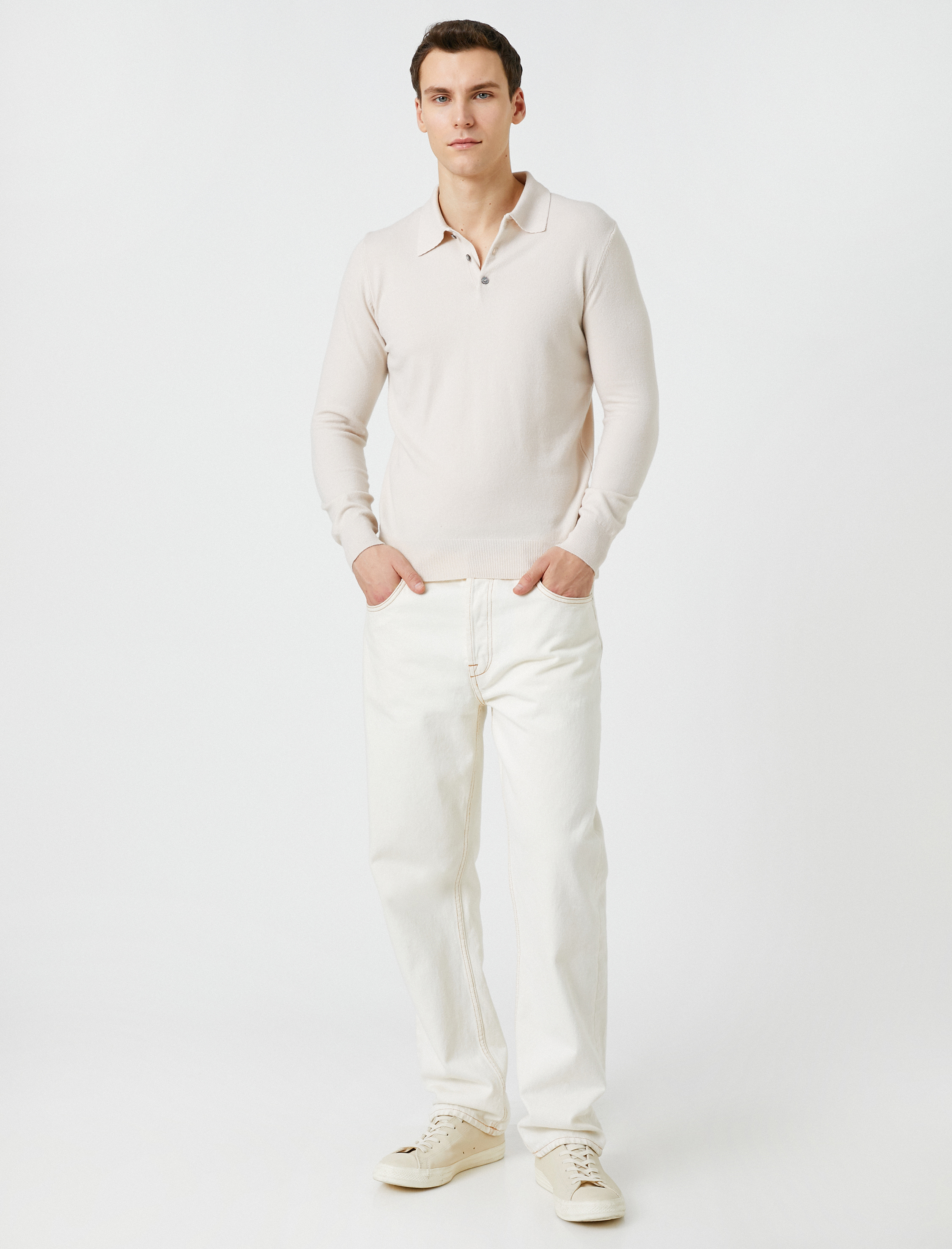   Basic Polo Kazak Düğmeli Uzun Kollu