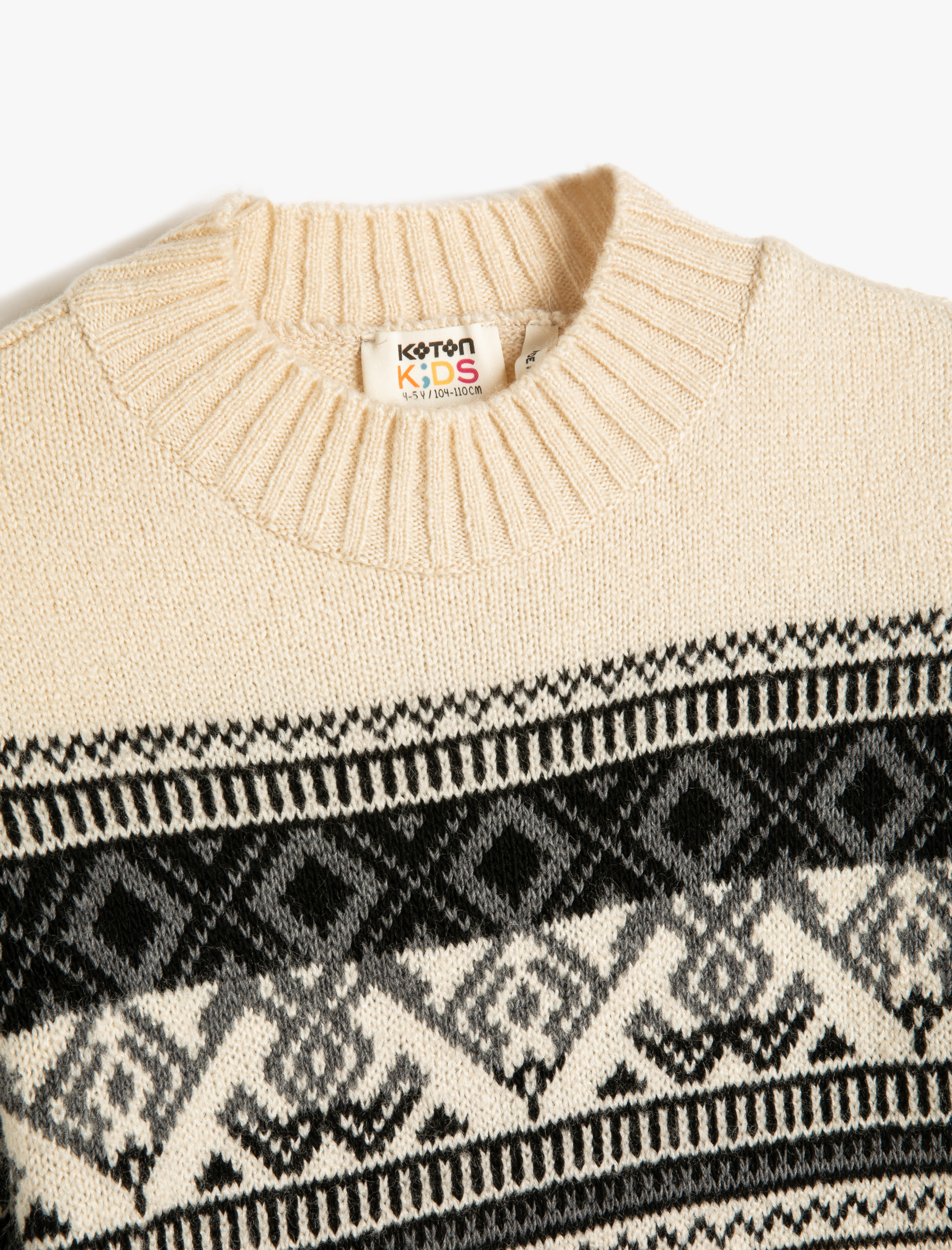  Erkek Çocuk Kazak Örgü Yuvarlak Yaka Uzun Kollu Etnik Desenli