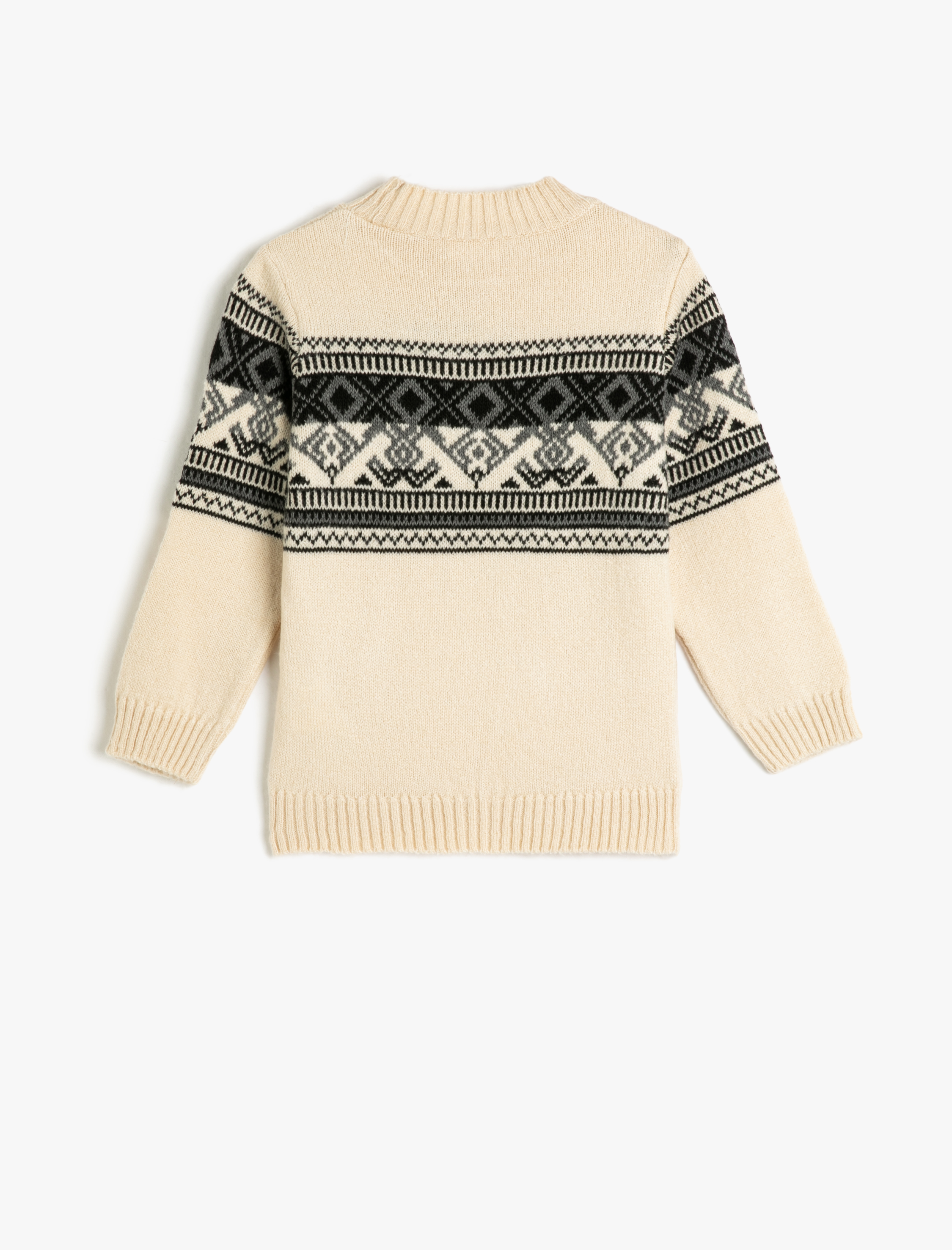  Erkek Çocuk Kazak Örgü Yuvarlak Yaka Uzun Kollu Etnik Desenli