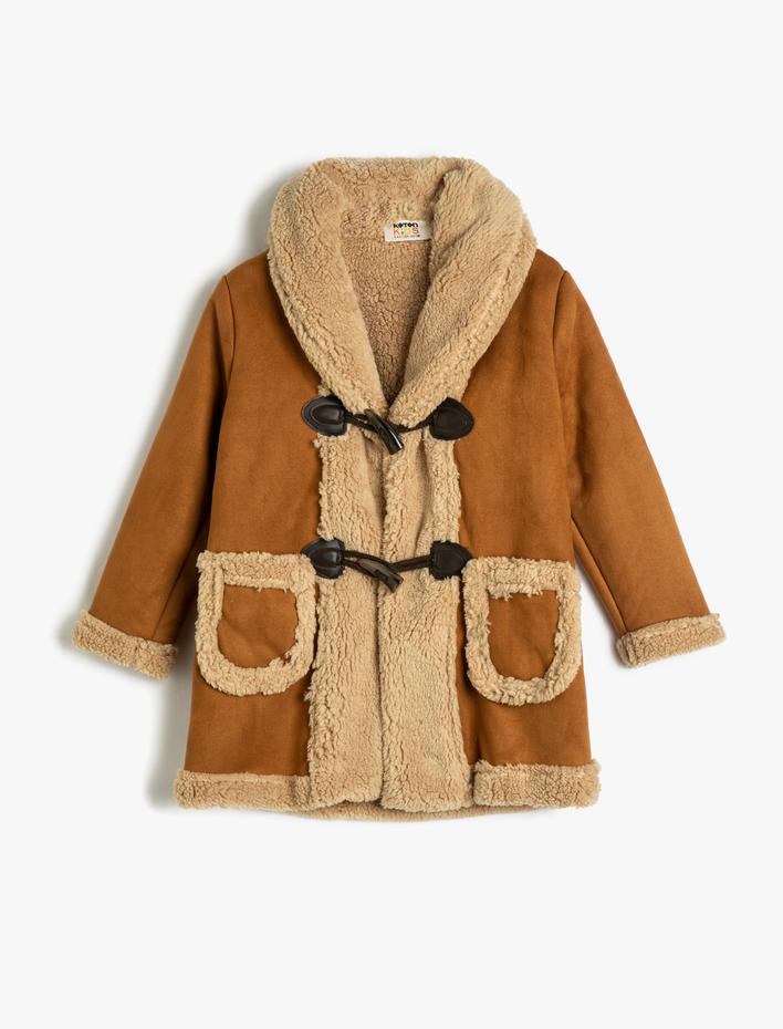 Kız Çocuk Mont Süet Görünümlü Peluş Astarlı Cepli