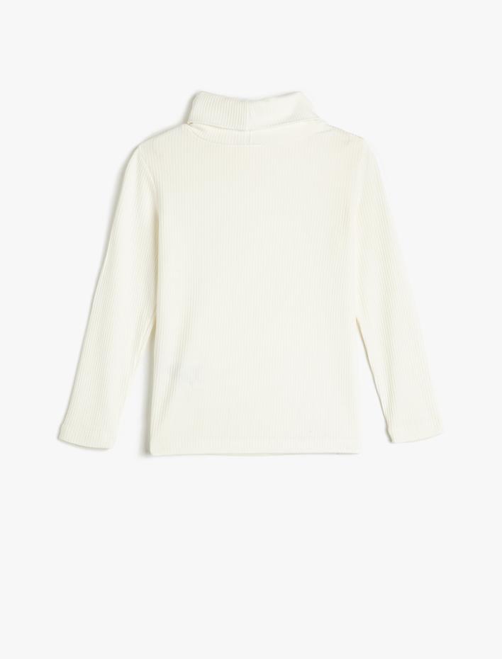 Kız Çocuk Balıkçı Yaka Tişört Uzun Kollu Fitilli