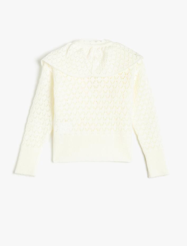 Kız Çocuk Hırka Geniş Bebe Yaka Fırfırlı Ajurlu Düğmeli