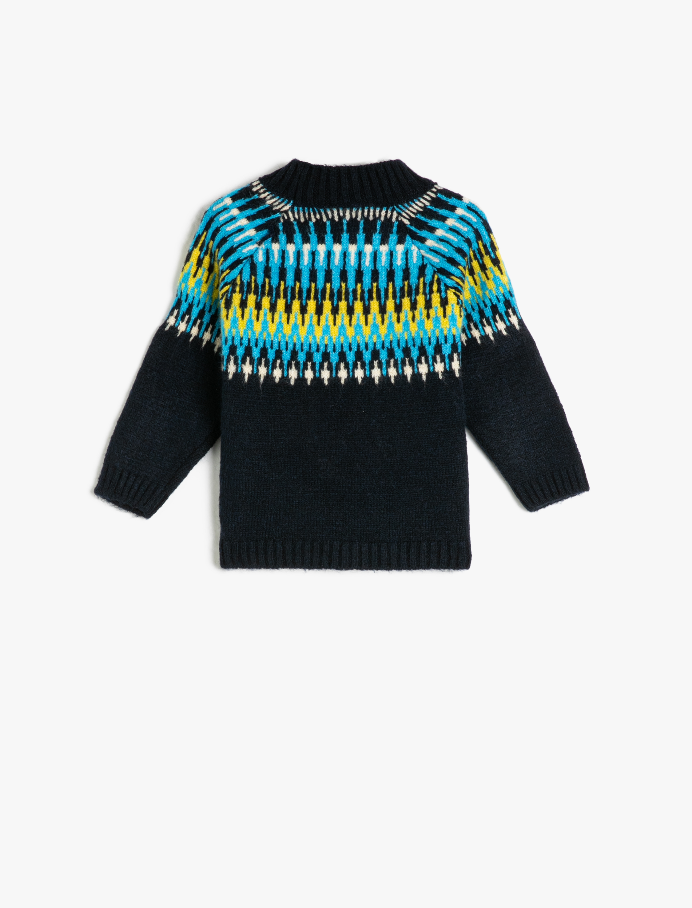  Erkek Bebek Kazak Örgü Dik Yaka Uzun Kollu Etnik Desenli