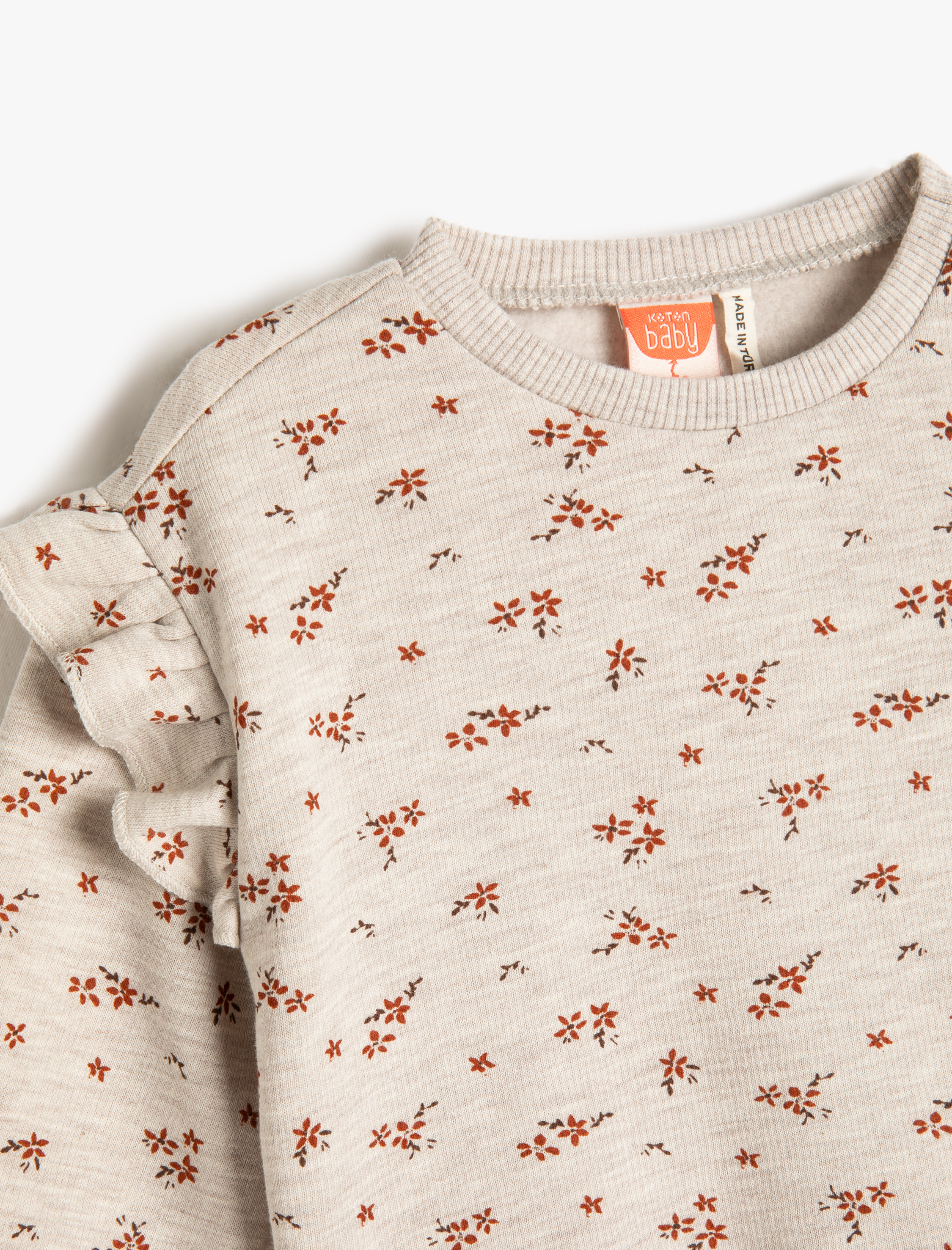  Kız Bebek Sweat Fırfırlı Çiçekli Uzun Kollu Bisiklet Yaka Pamuklu