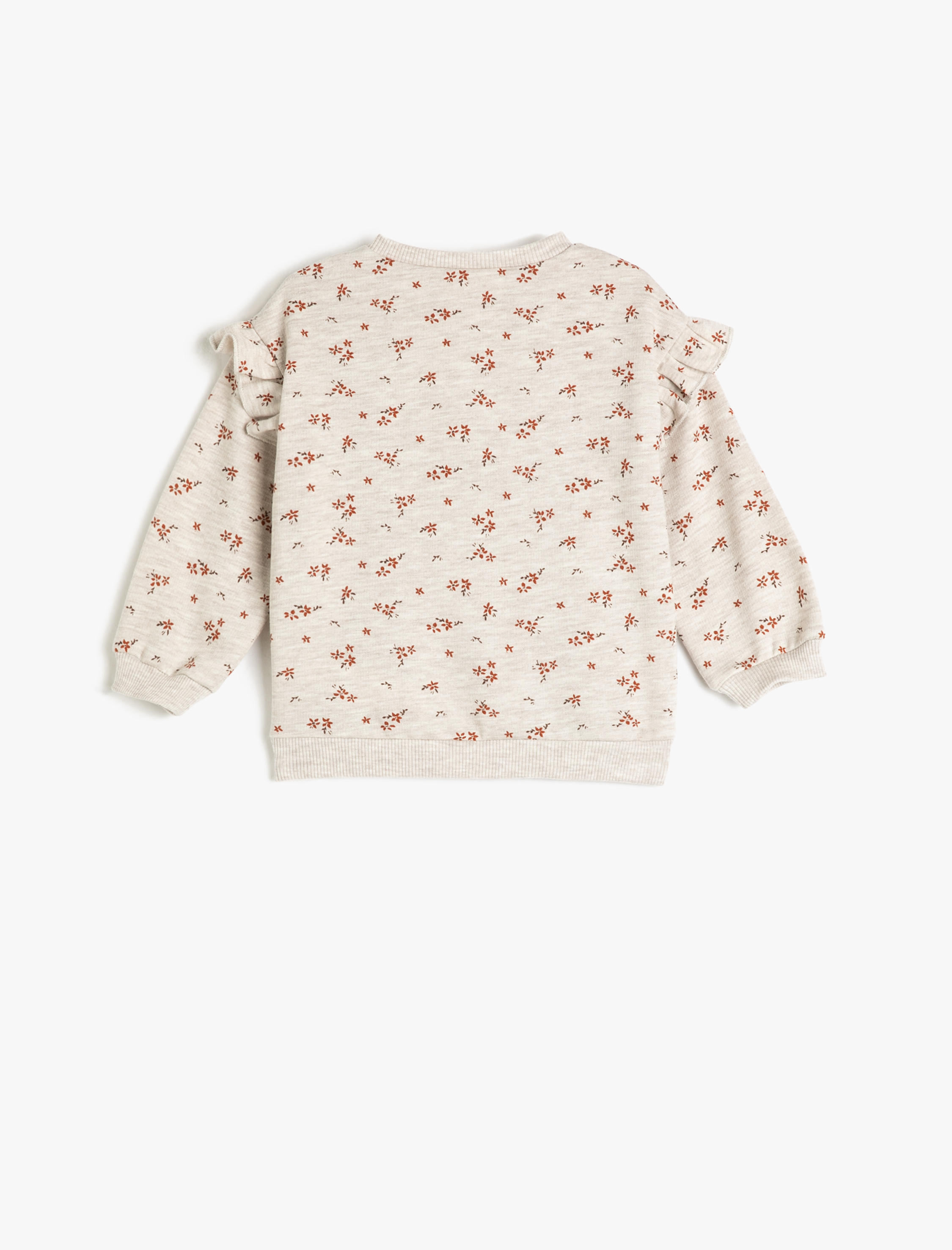  Kız Bebek Sweat Fırfırlı Çiçekli Uzun Kollu Bisiklet Yaka Pamuklu