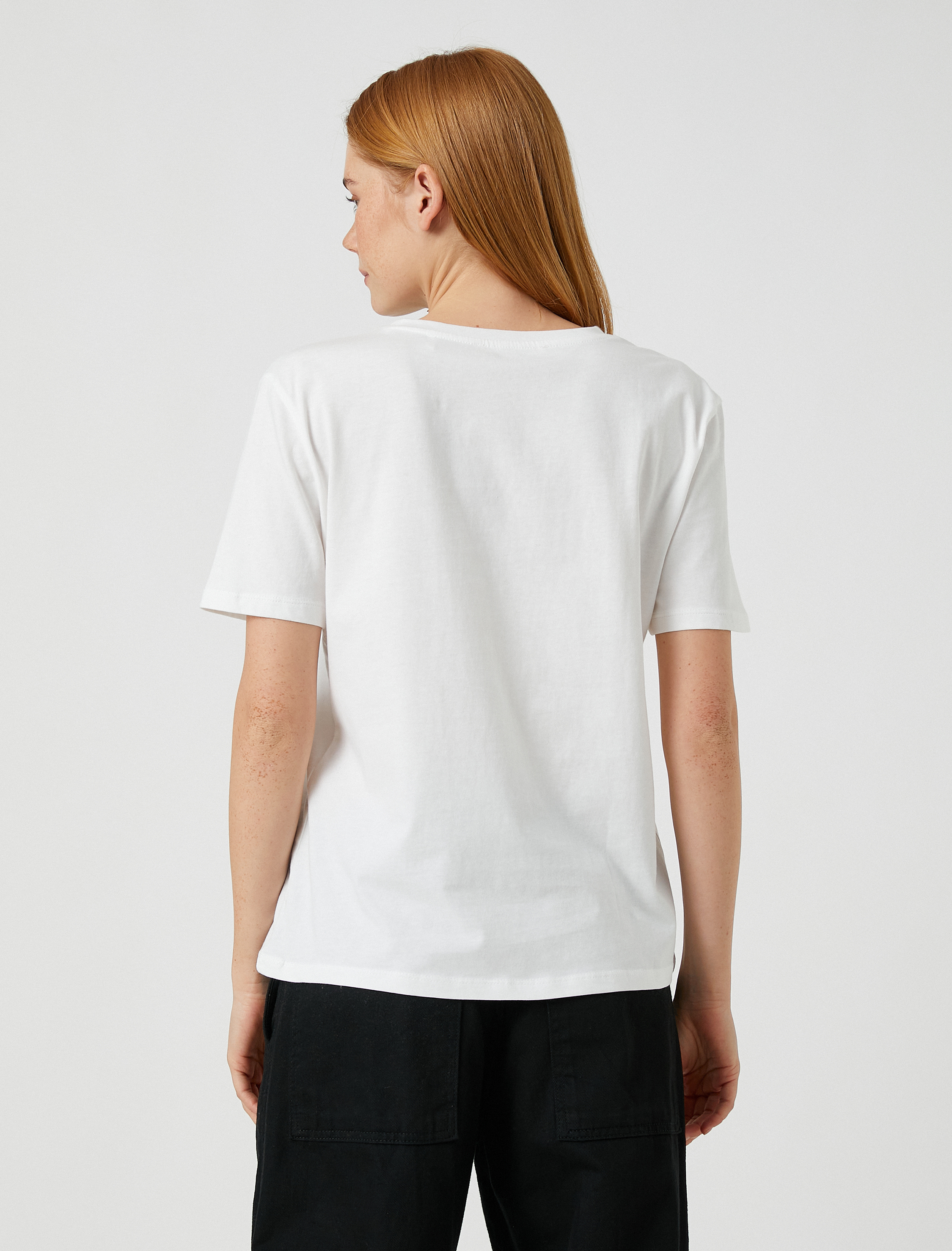   Parlak Yazı Baskılı Tişört Kısa Kollu Pamuklu