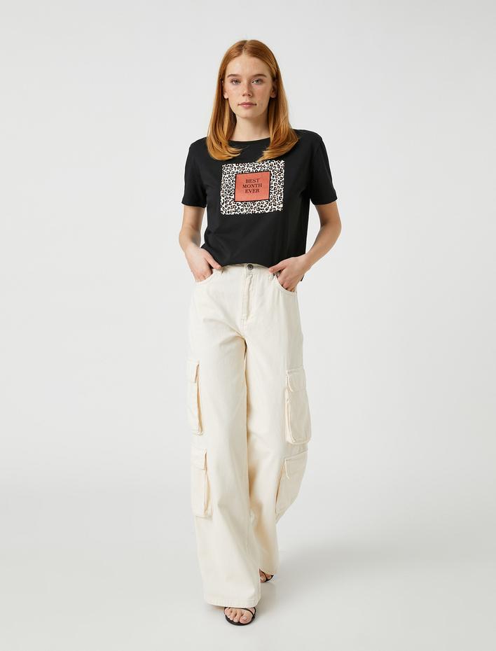  Kısa Kollu Tişört Leopar Baskılı Pamuklu