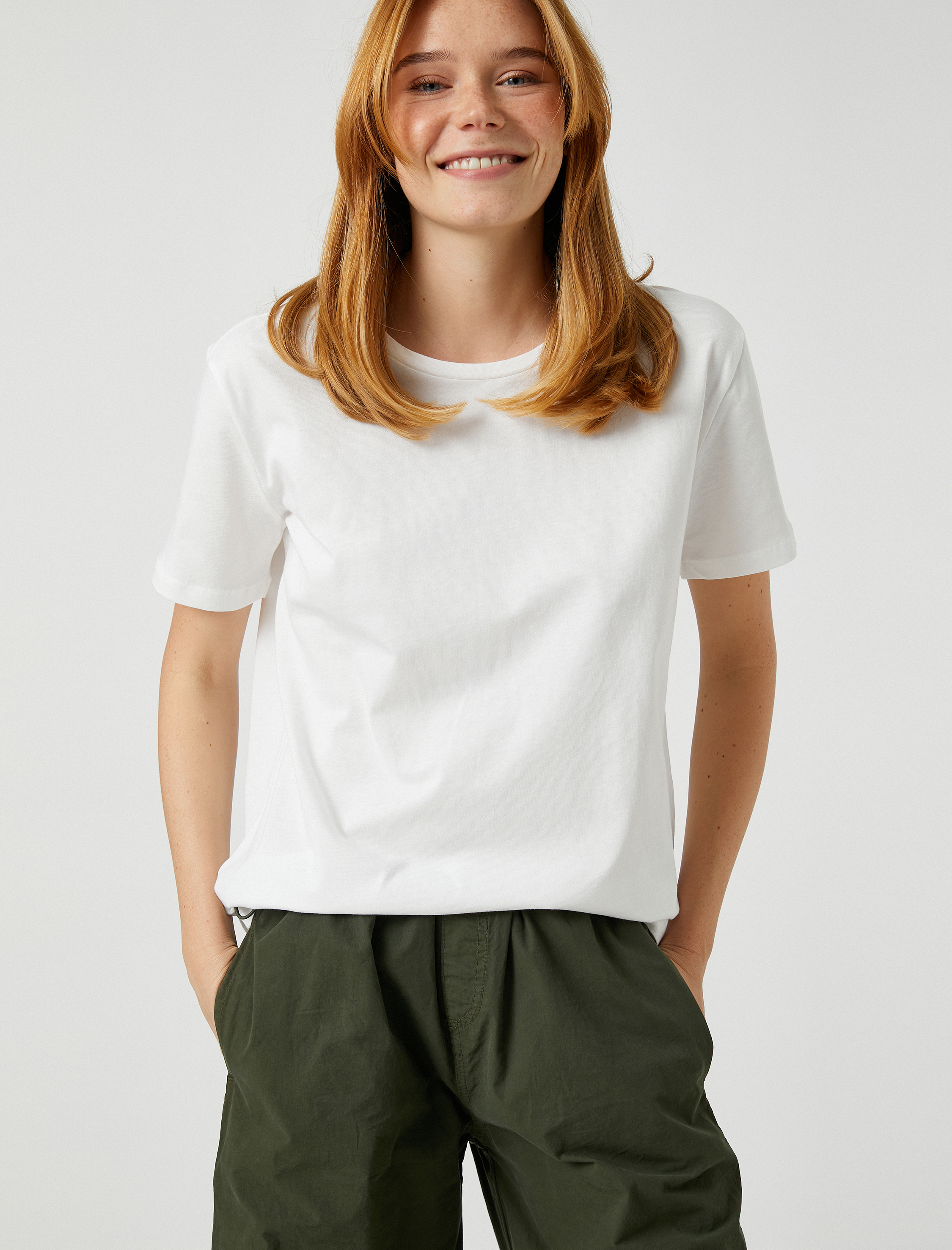   Basic Tişört Pamuklu Bisiklet Yaka Kısa Kollu