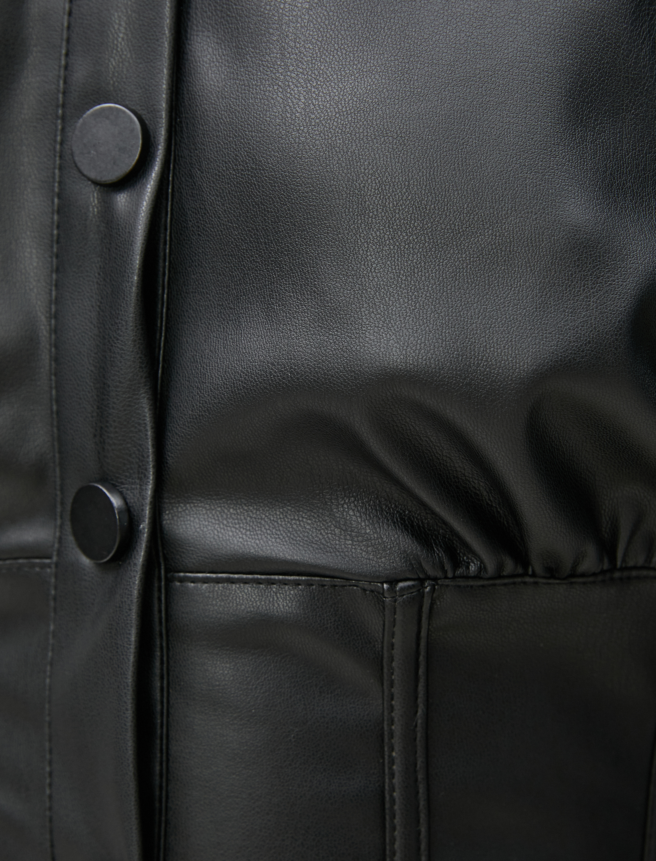   Deri Görünümlü Tişört Crop Korse Detaylı Uzun Kollu Düğmeli