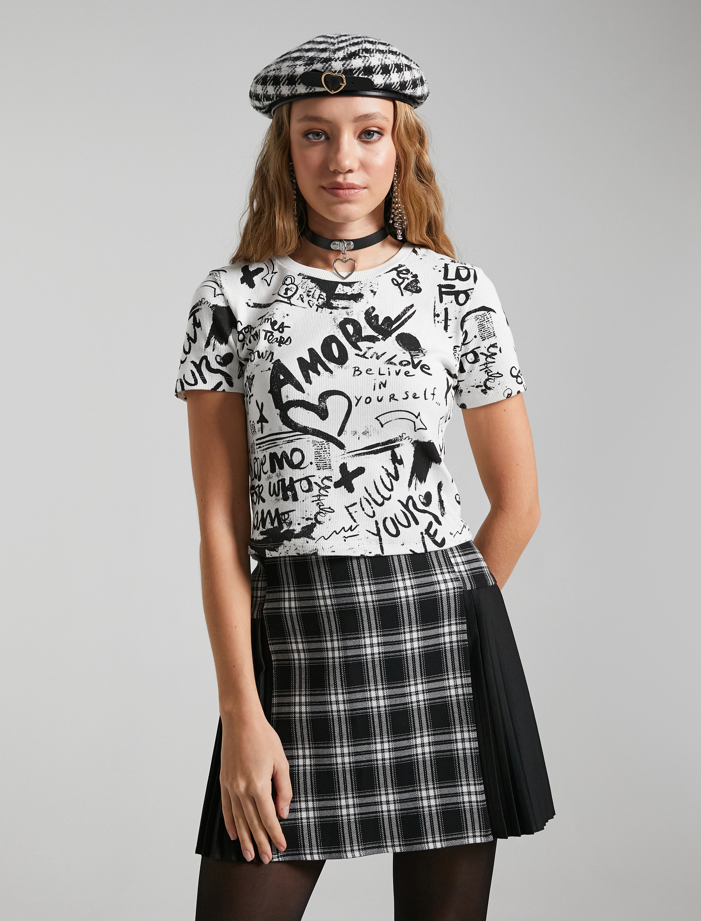   Baskılı Tişört Kısa Kollu Bisiklet Yaka Fitilli