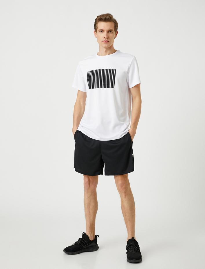  Çizgili Spor Tişört Bisiklet Yaka Kısa Kollu