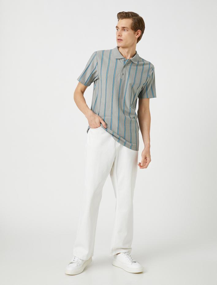  Polo Yaka Tişört Slim Fit Düğme Detaylı Pamuklu