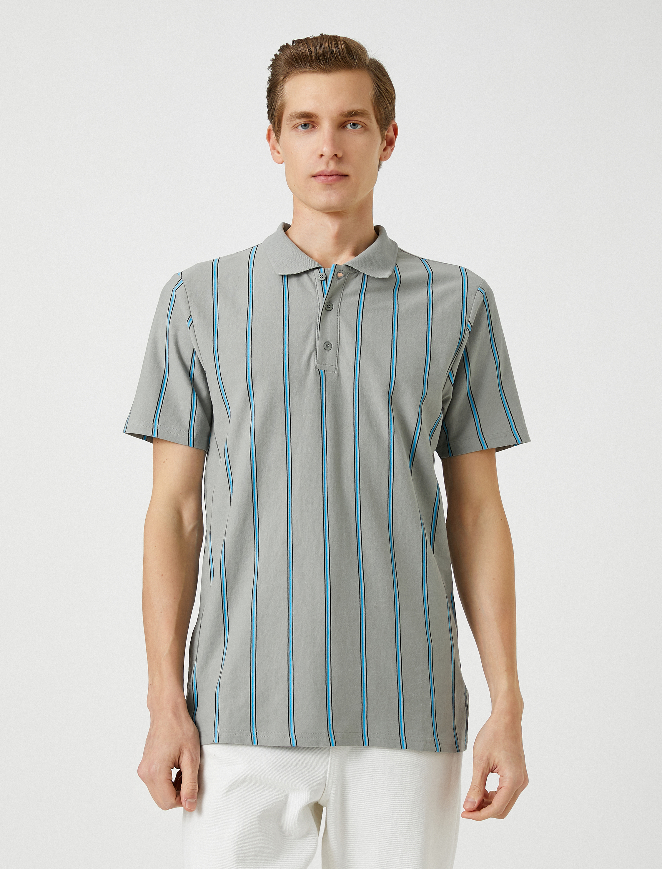 Polo Yaka Tişört Slim Fit Düğme Detaylı Pamuklu