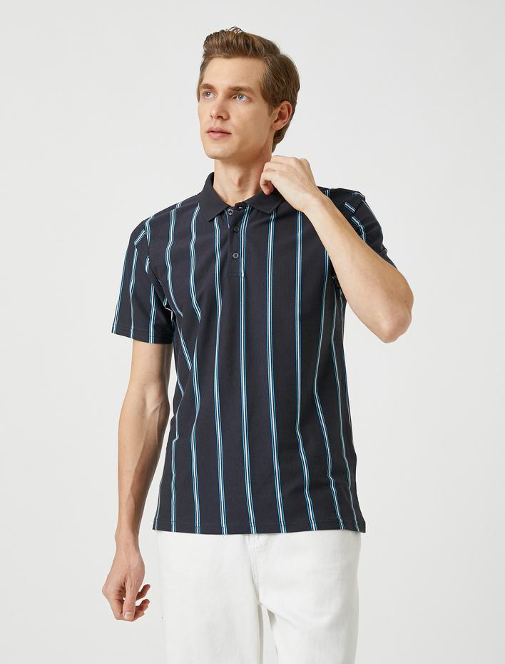  Polo Yaka Tişört Slim Fit Düğme Detaylı Pamuklu