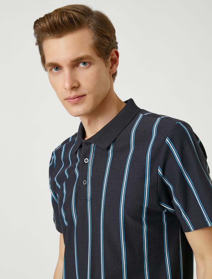  Polo Yaka Tişört Slim Fit Düğme Detaylı Pamuklu