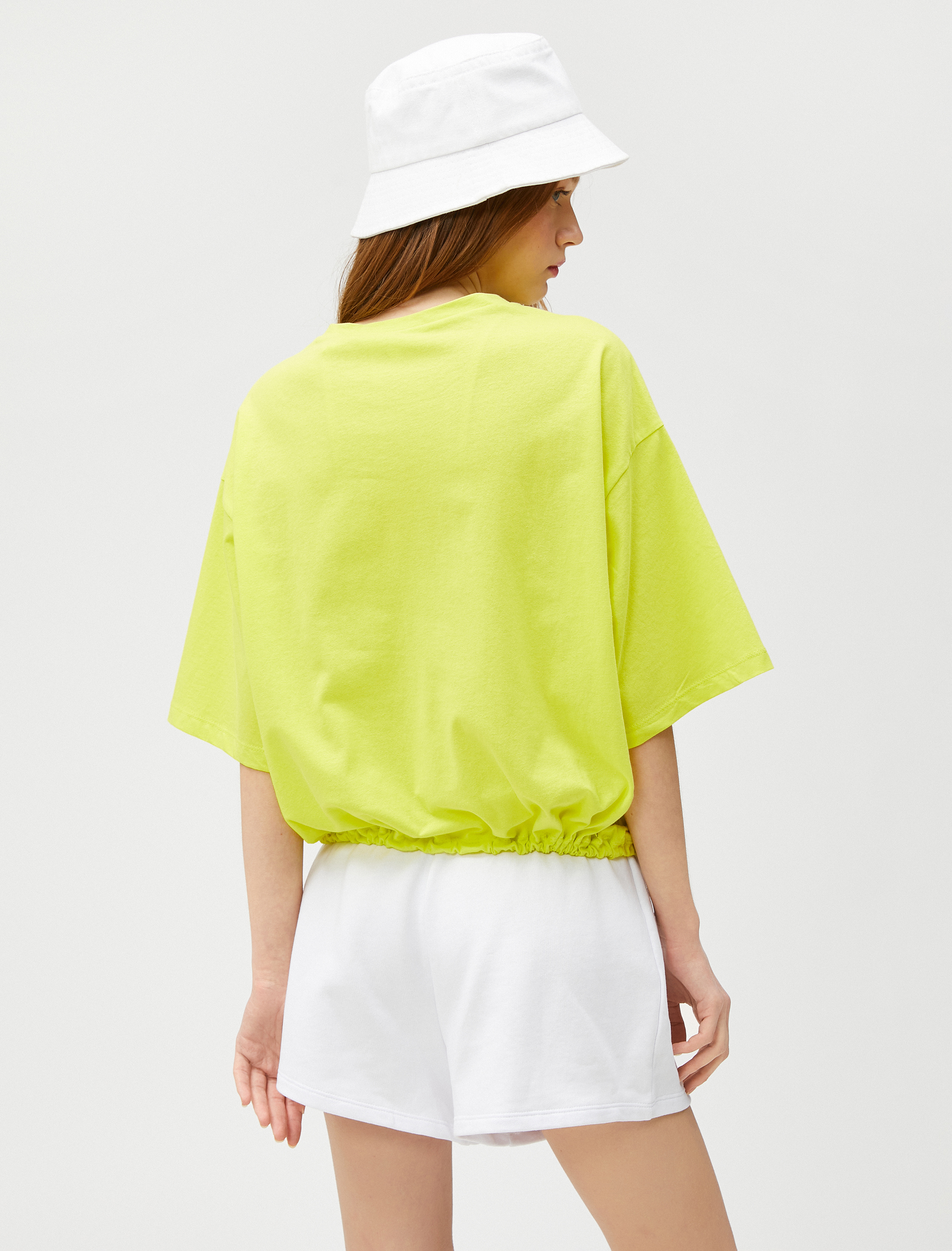   Baskılı Tişört Bisiklet Yaka Kısa Kollu Beli Lastikli