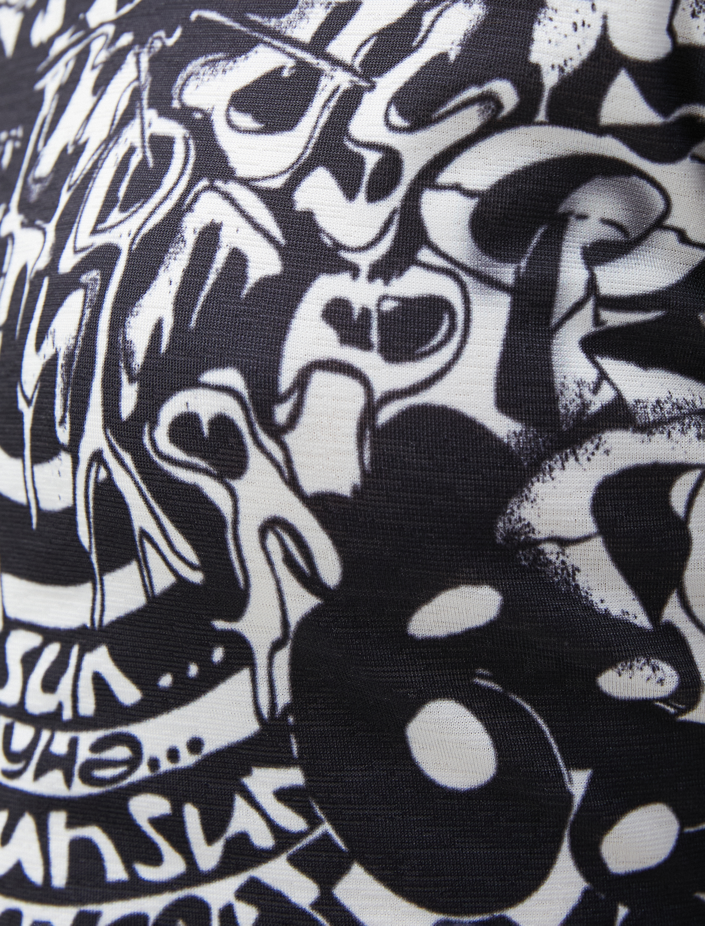   Crop Tişört Uzun Kollu Bisiklet Yaka Grafiti Desenli