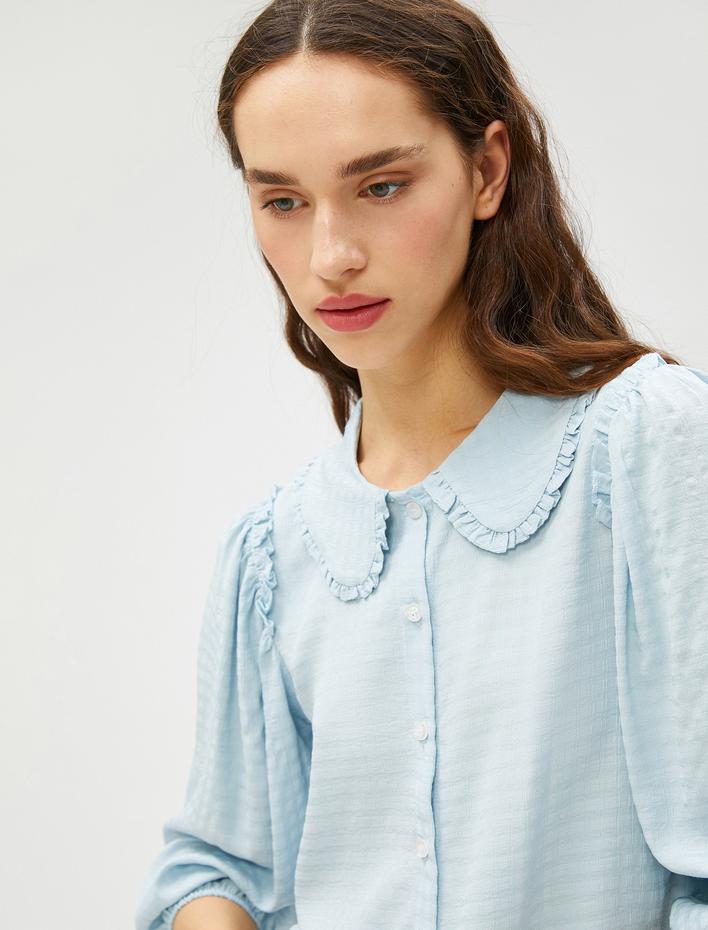  Bebe Yaka Gömlek Uzun Kollu Dokulu Fırfırlı