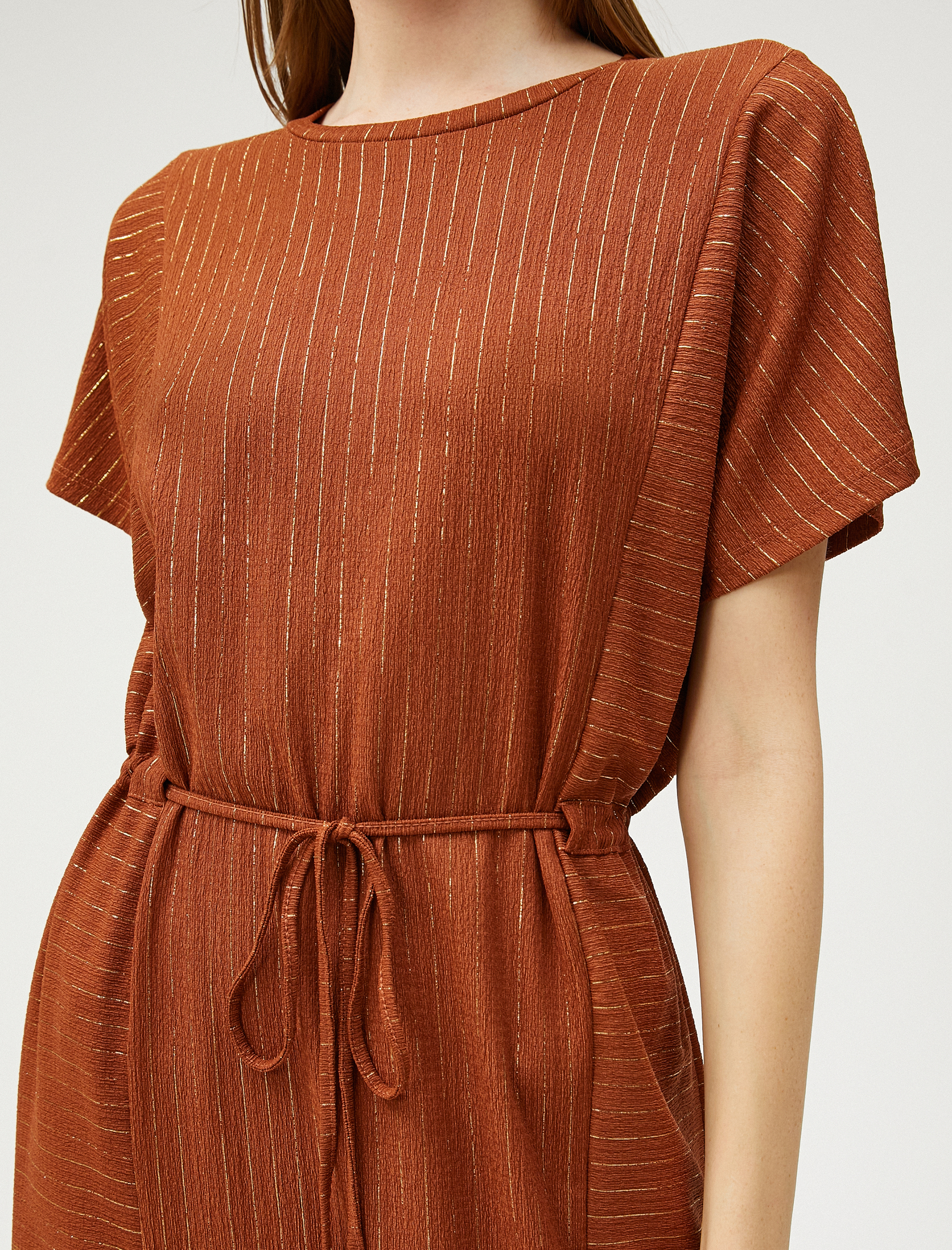   Midi Boy Elbise Beli Bağlamalı Kısa Kollu