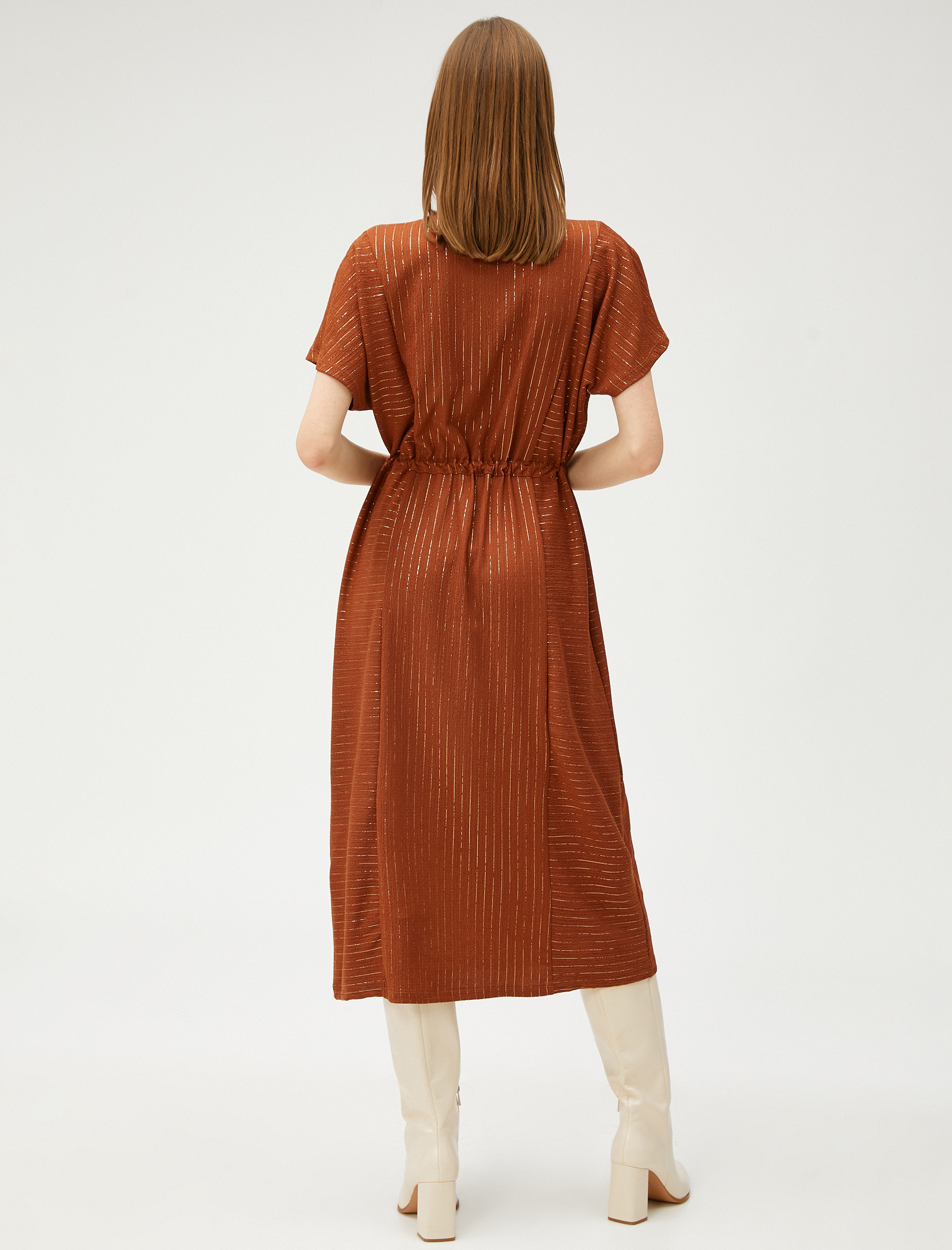   Midi Boy Elbise Beli Bağlamalı Kısa Kollu