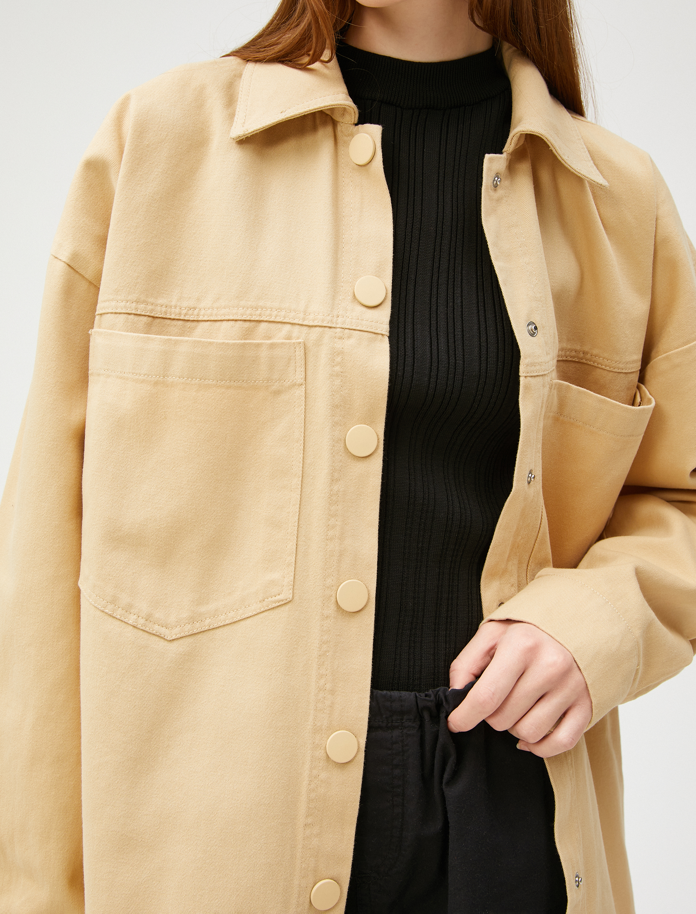   Oversize Gömlek Ceket Sırtı Grafiti Baskılı Cepli Çıtçıt Kapama