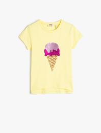 Tişört Dondurma Pul Payet İşlemeli Kısa Kollu Pamuklu