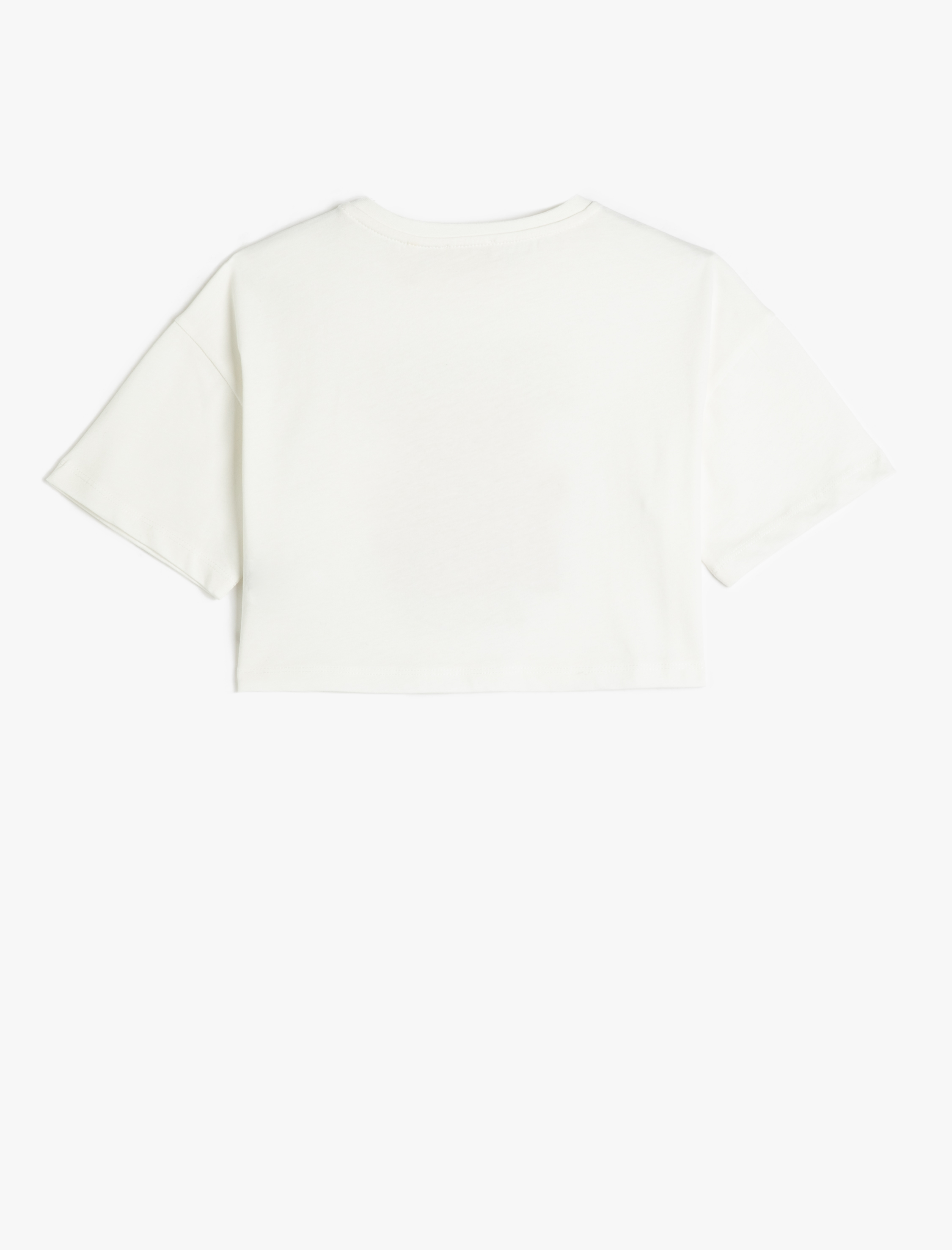  Kız Çocuk Crop Oversize Tişört Baskılı Kısa Kollu Bisiklet Yaka Pamuklu