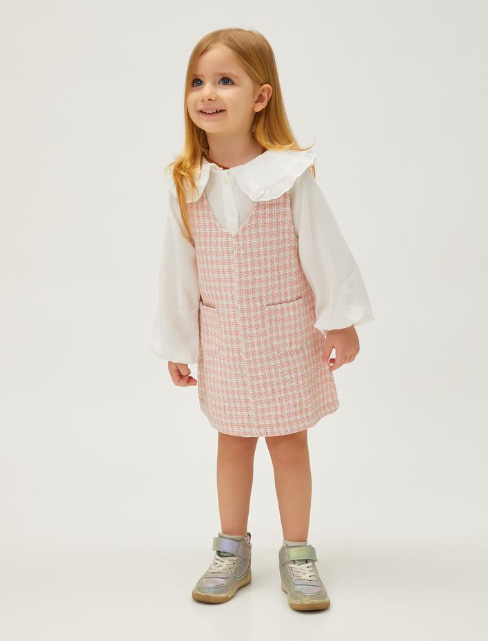 Kız Bebek Tüvit Salopet Elbise Cepli Çiıtçıtlı Askılı