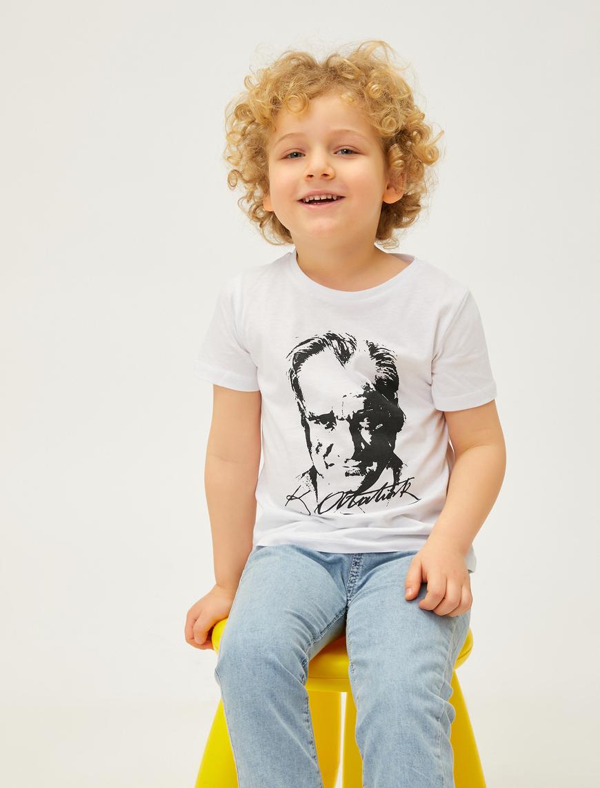  Erkek Bebek Atatürk Baskılı Tişört Kısa Kollu Yuvarlak Yaka