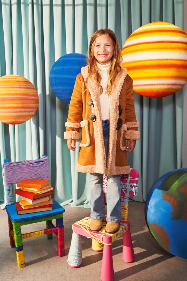 Kız Çocuk Mont Süet Görünümlü Peluş Astarlı Cepli