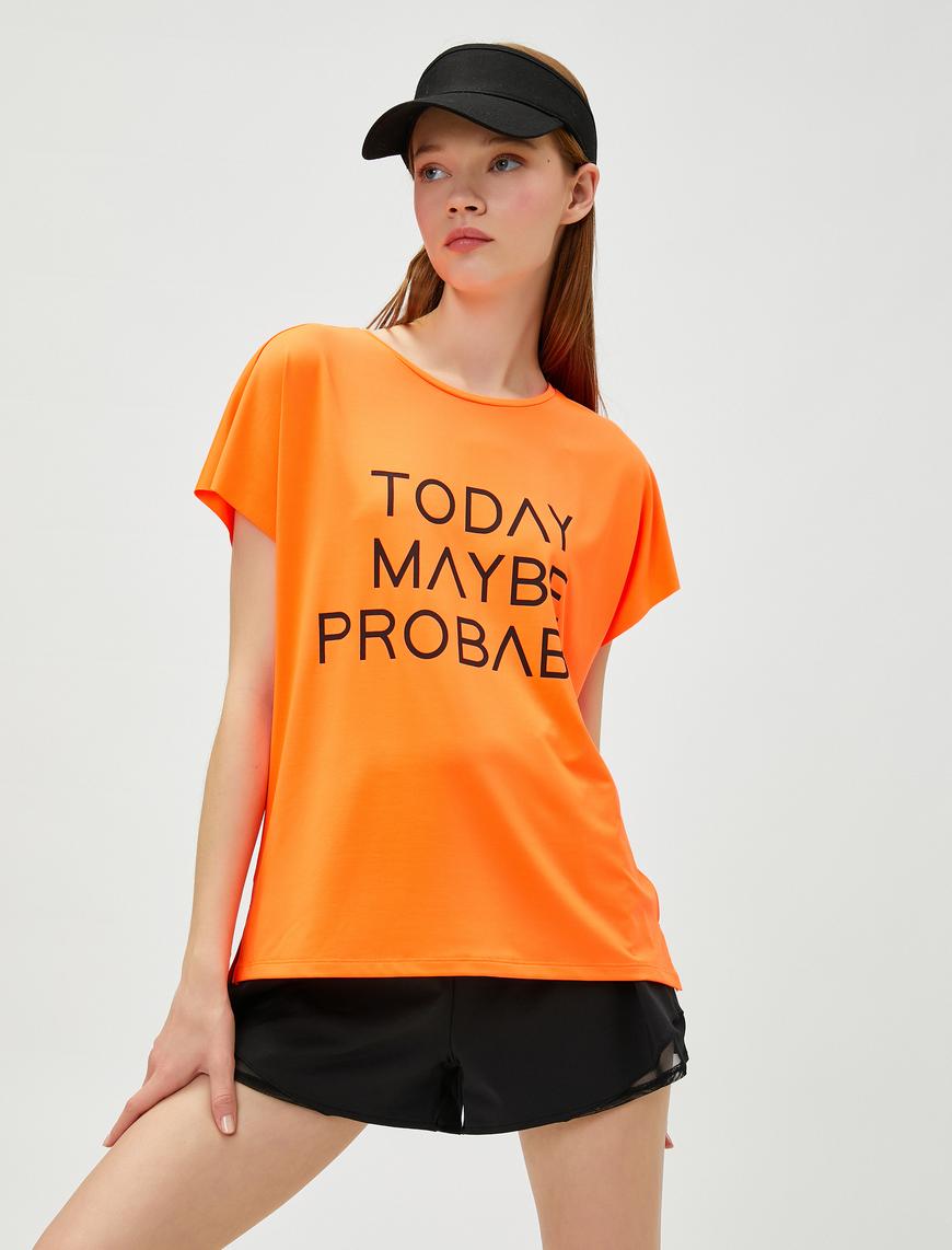   Oversize Spor Tişört Slogan Baskılı