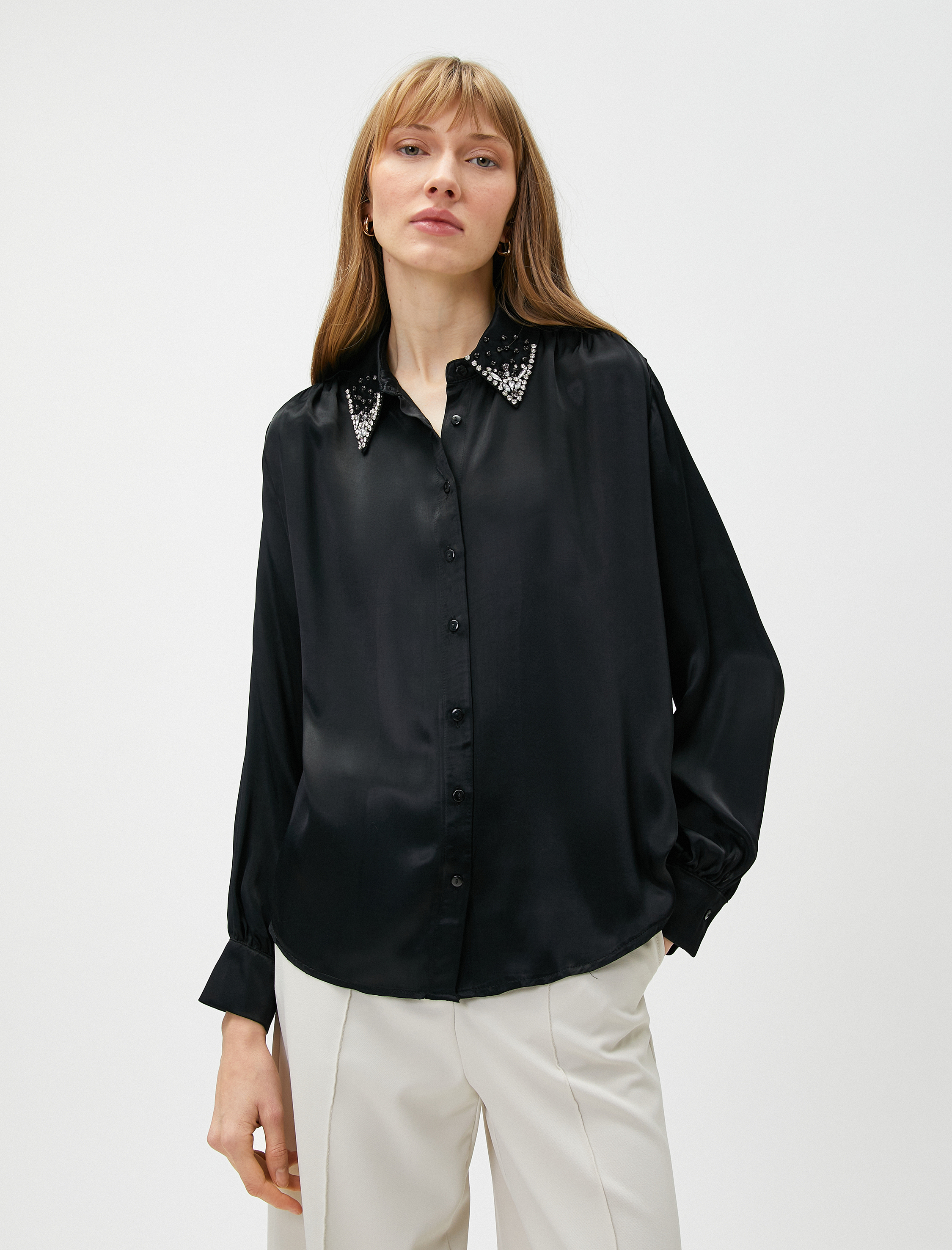   Taşlı Gömlek İpek Görünümlü